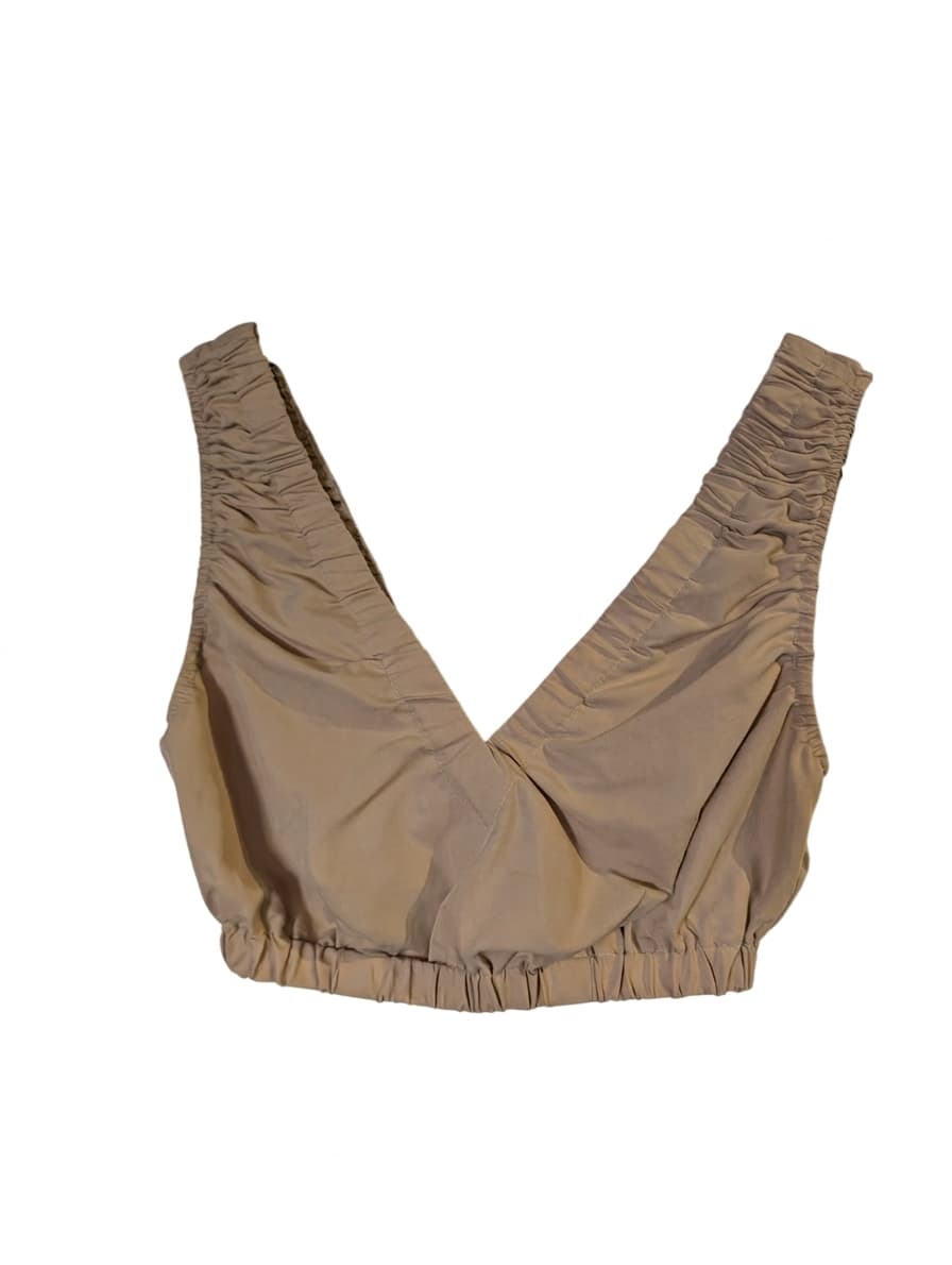 Glassons Ruched V-Neck Crop Top Tan Women's — photo 1 of 6