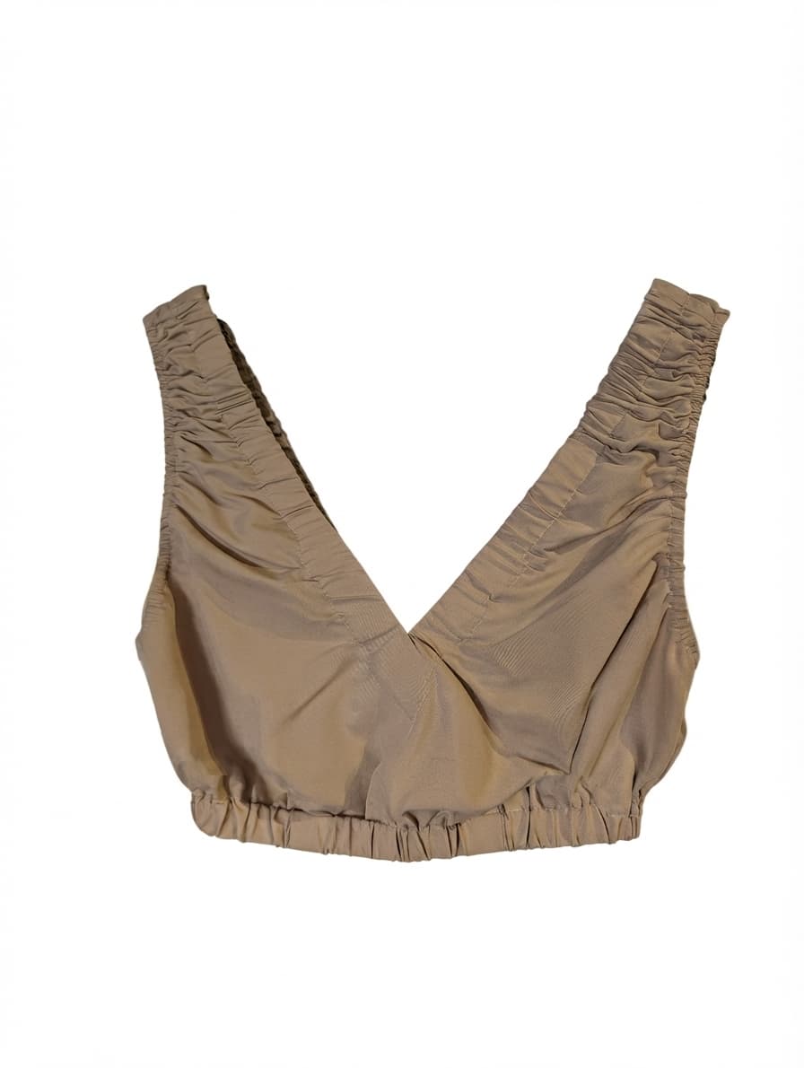 Glassons V-Neck Ruched Crop Top Tan — photo 1 of 6