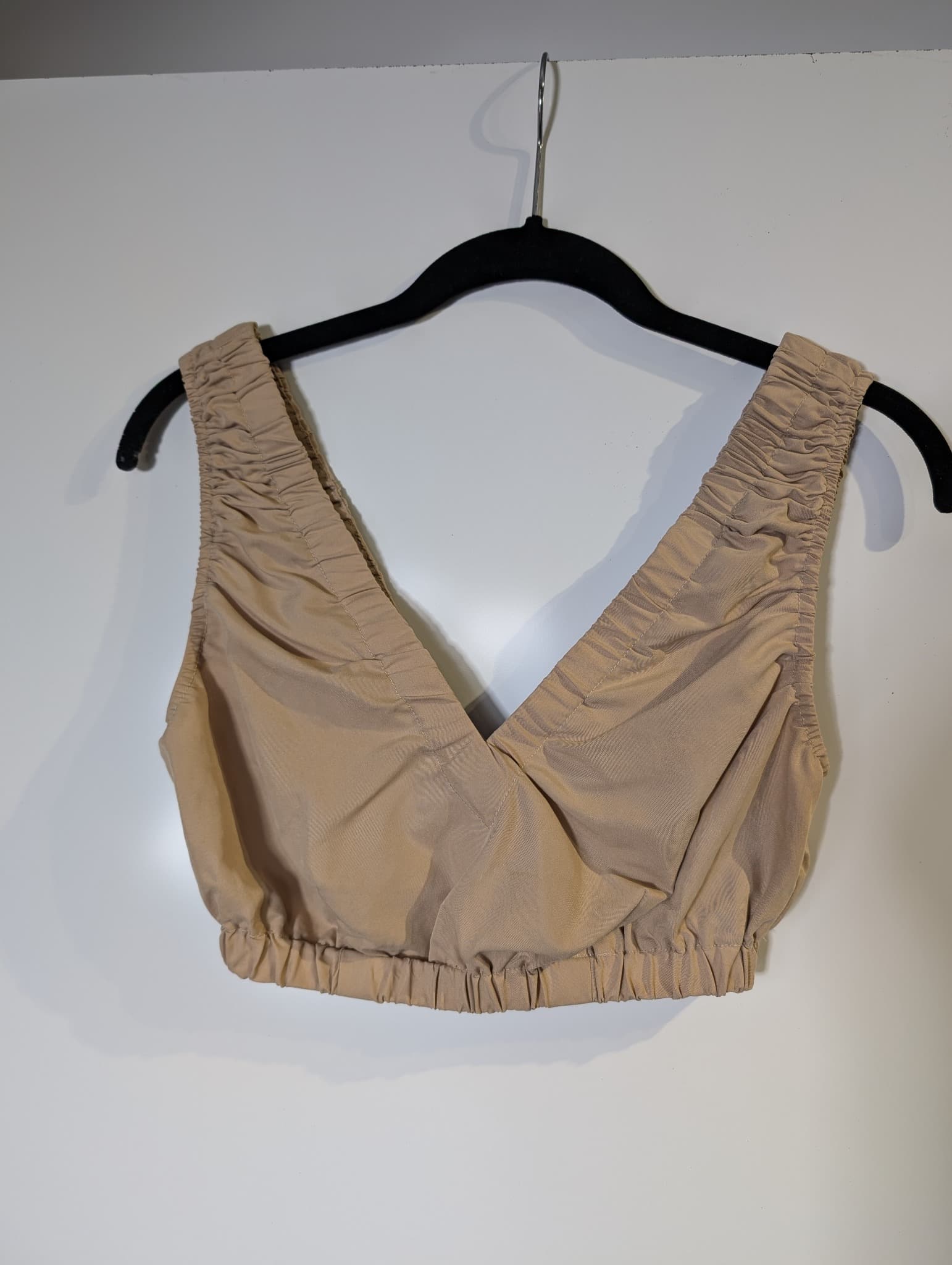 Glassons V-Neck Ruched Crop Top Tan — photo 2 of 6