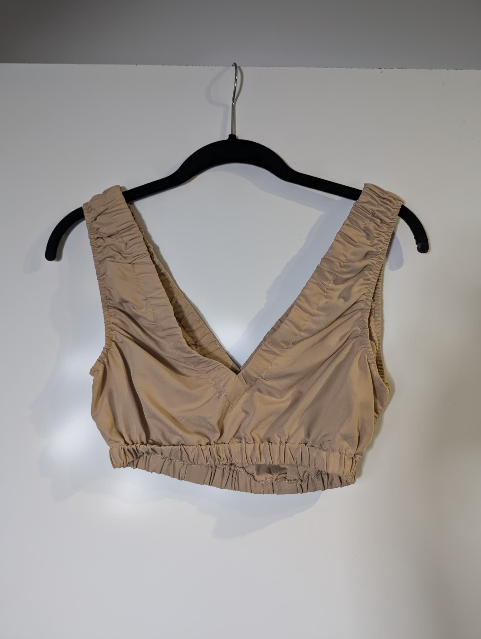 Glassons V-Neck Ruched Crop Top Tan — photo 4 of 6