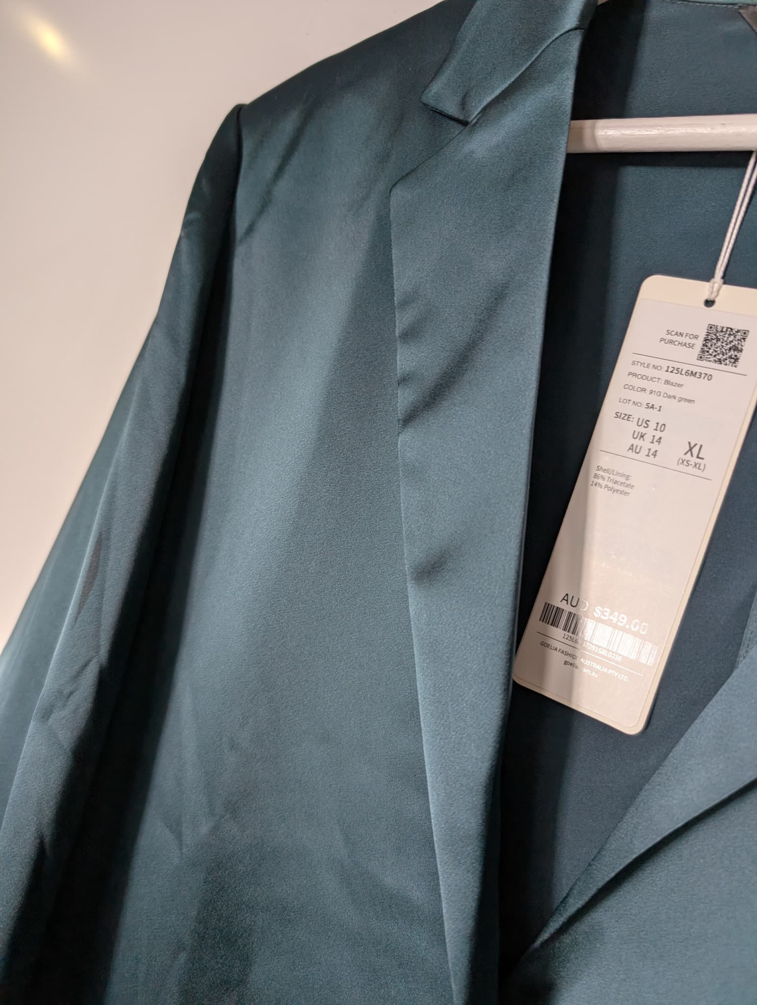 GOELIA Satin Blazer Dark Green Women's AU 14 — photo 3 of 10
