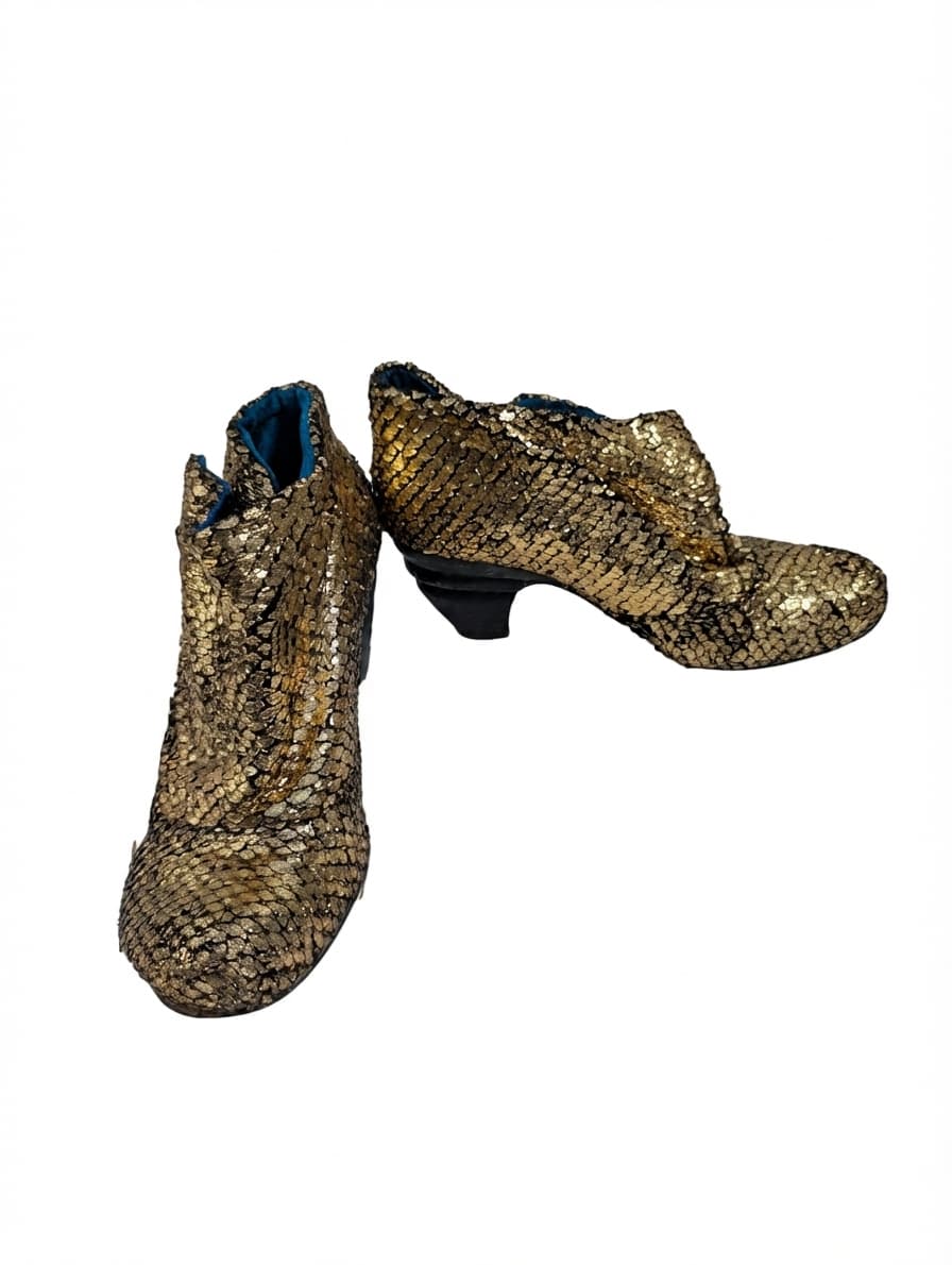 Gold Metallic Textured Leather Ankle Boots Size 39 — photo 1 of 8