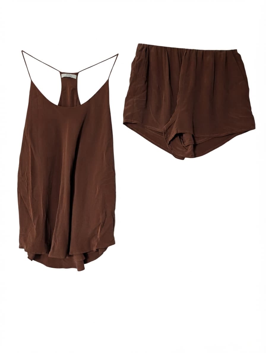 GRANA Silk Racerback Camisole and Shorts Set Brown Size M/S — photo 1 of 8