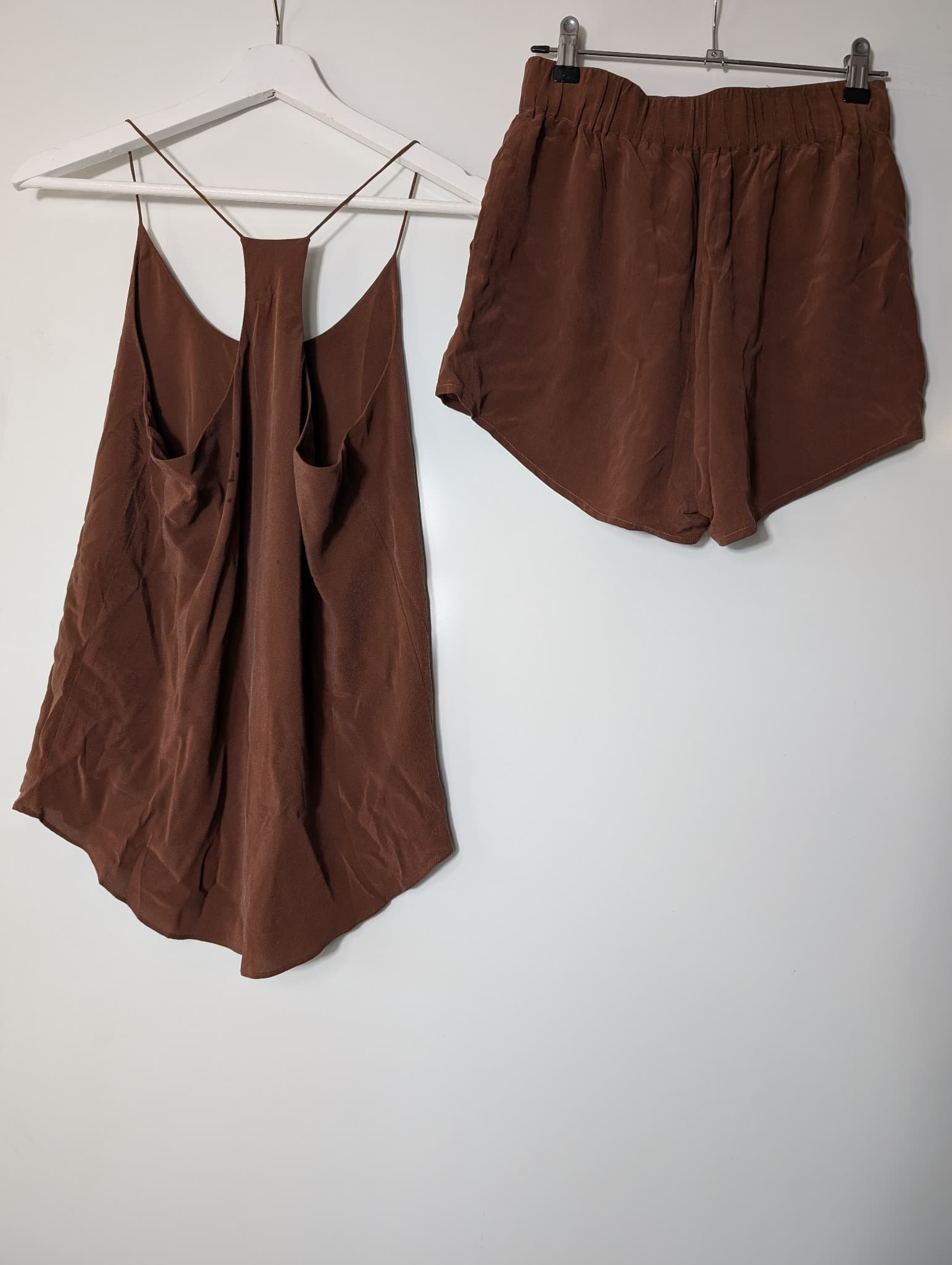 GRANA Silk Racerback Camisole and Shorts Set Brown Size M/S — photo 6 of 8
