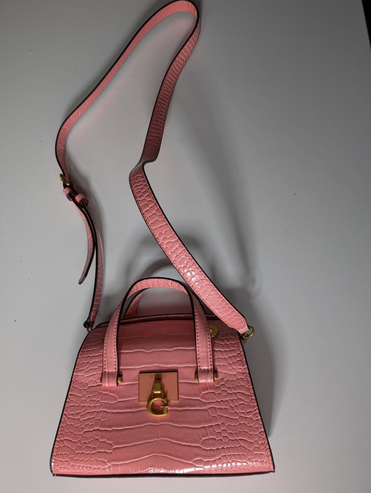 Guess Pink Croc-Embossed Satchel Crossbody Bag — photo 3 of 8