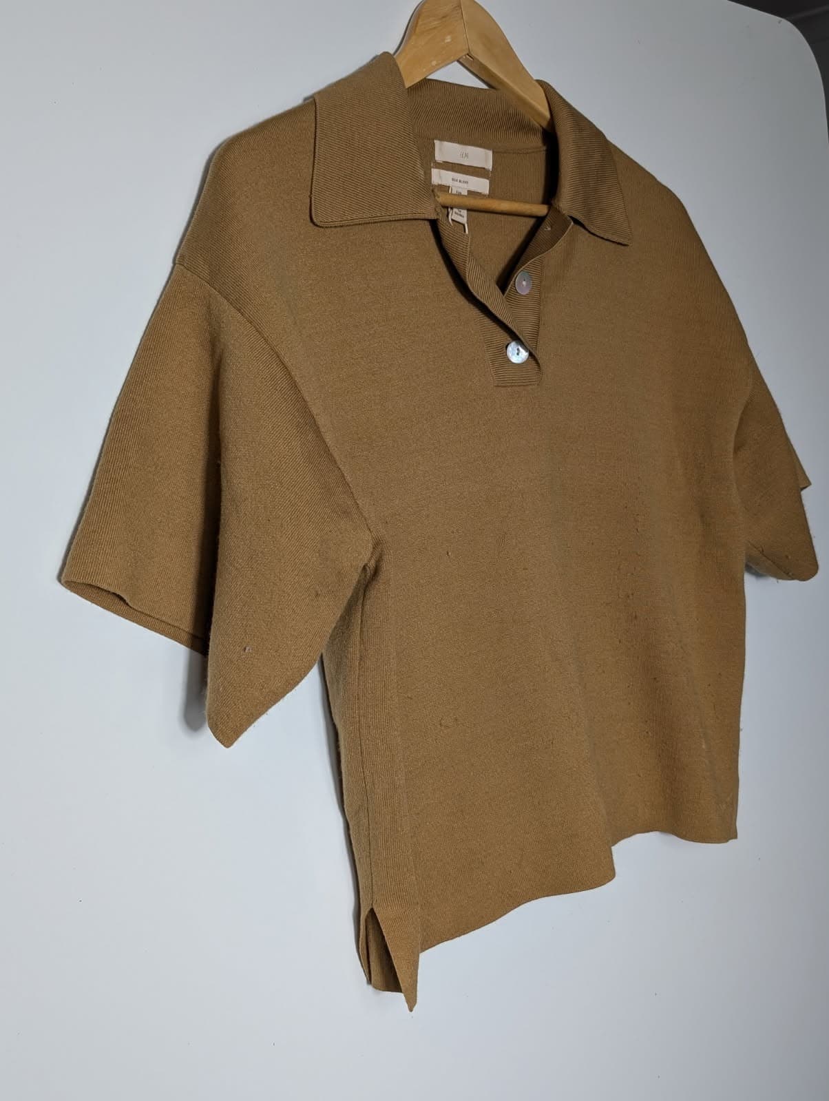 H&M Silk Blend Knit Polo Shirt Tan Women's XS — photo 3 of 9