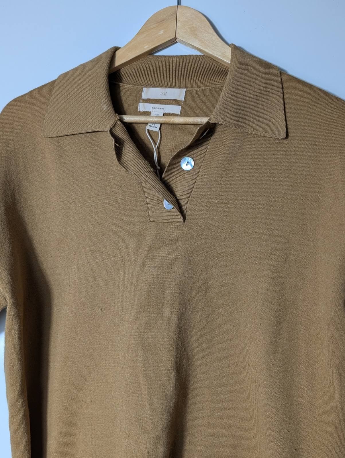 H&M Silk Blend Knit Polo Shirt Tan Women's XS — photo 8 of 9