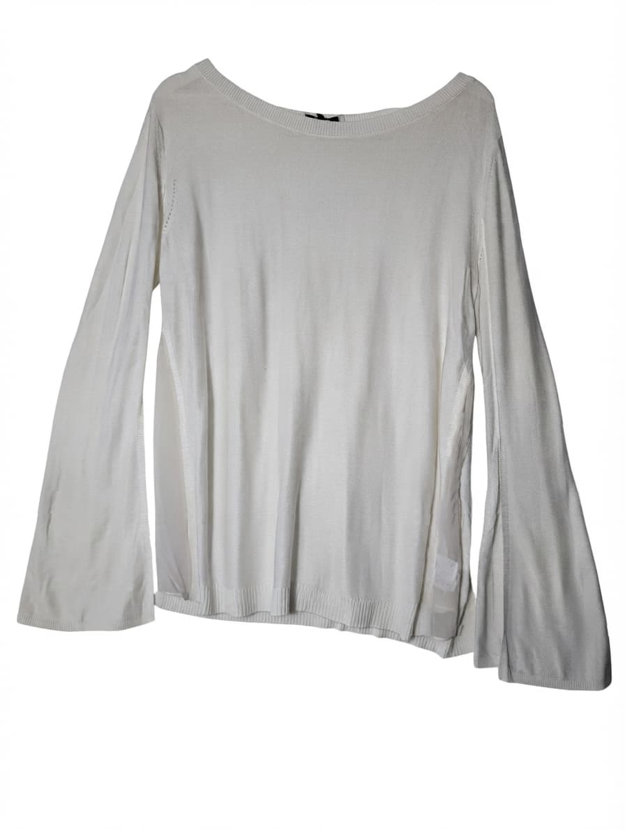 Halston Heritage Knit Sweater With Silk Side Panels White Small — photo 1 of 9
