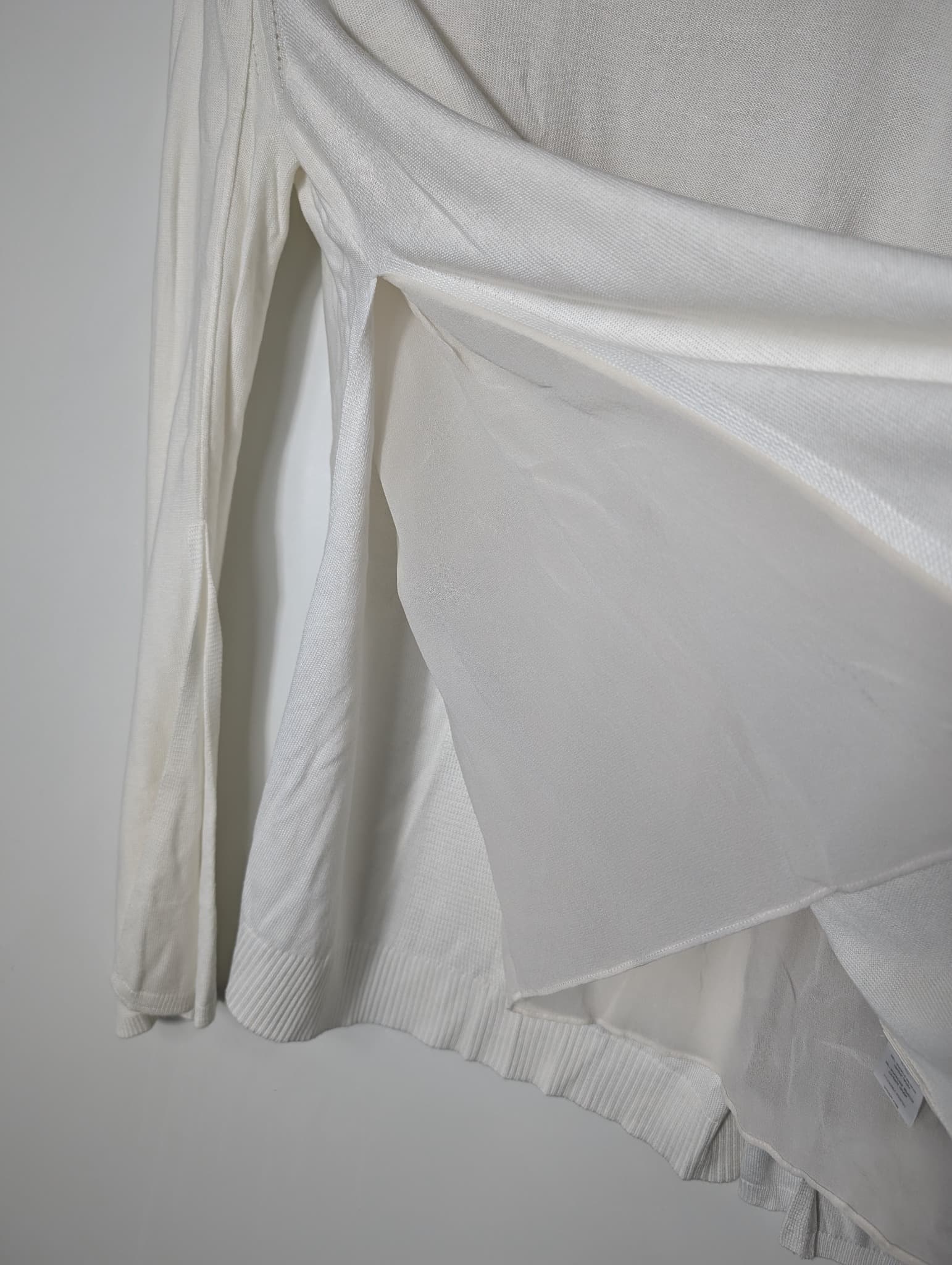 Halston Heritage Knit Sweater With Silk Side Panels White Small — photo 4 of 9