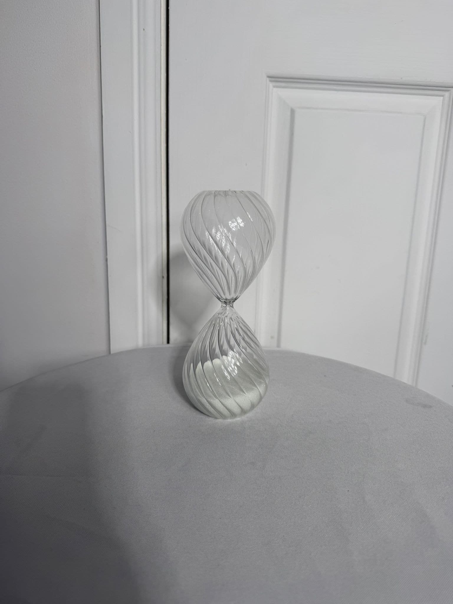 Hand Blown Glass Hourglass - Decorative Twisted Swirl with White Sand — photo 3 of 6