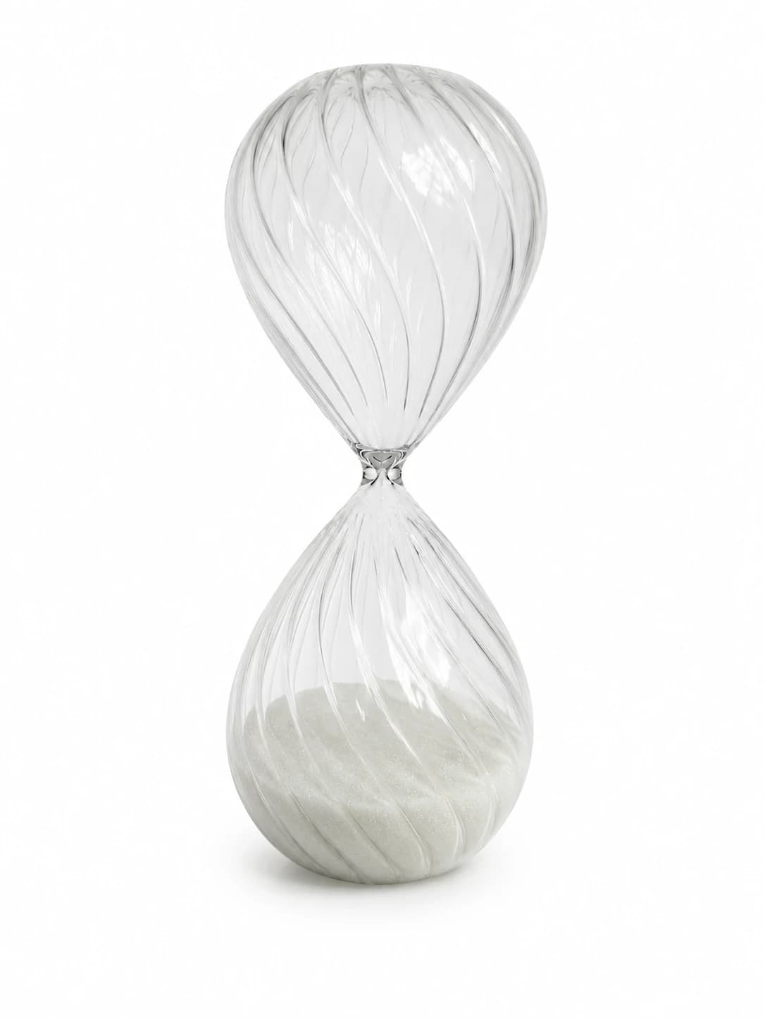 Hand Blown Glass Hourglass - Decorative Twisted Swirl with White Sand — photo 1 of 6