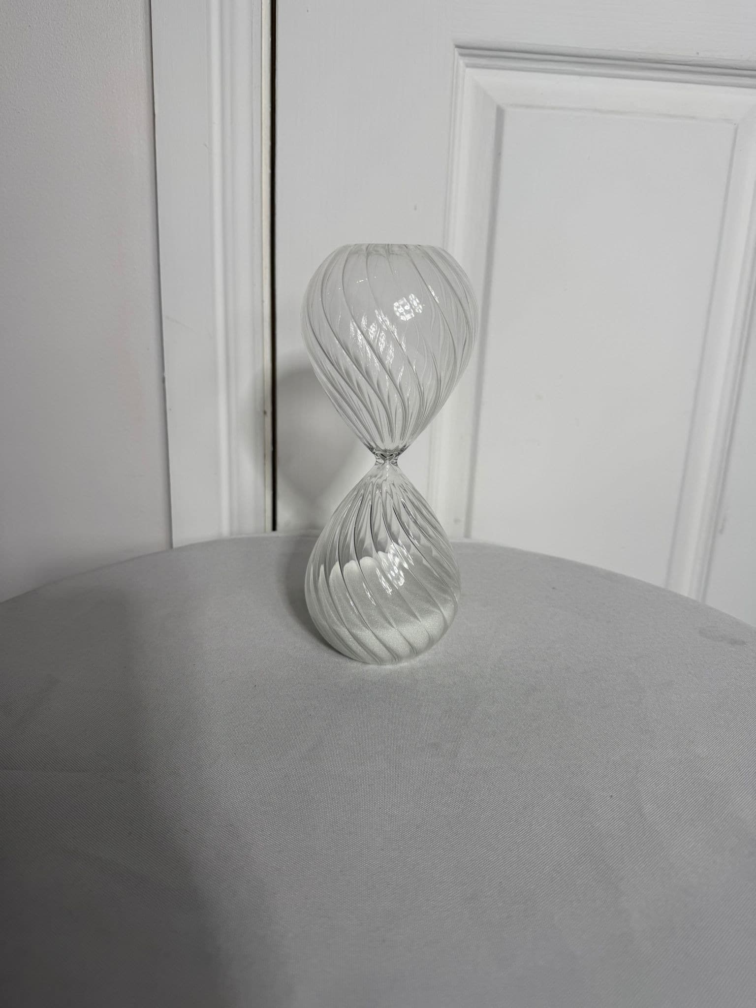 Hand Blown Glass Hourglass - Decorative Twisted Swirl with White Sand — photo 4 of 6