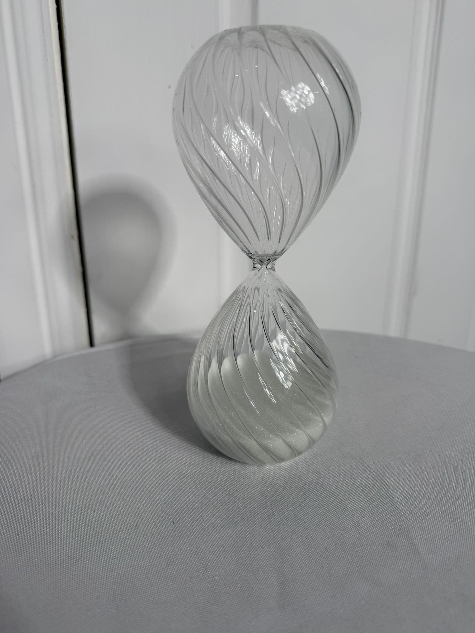 Hand Blown Glass Hourglass - Decorative Twisted Swirl with White Sand — photo 5 of 6