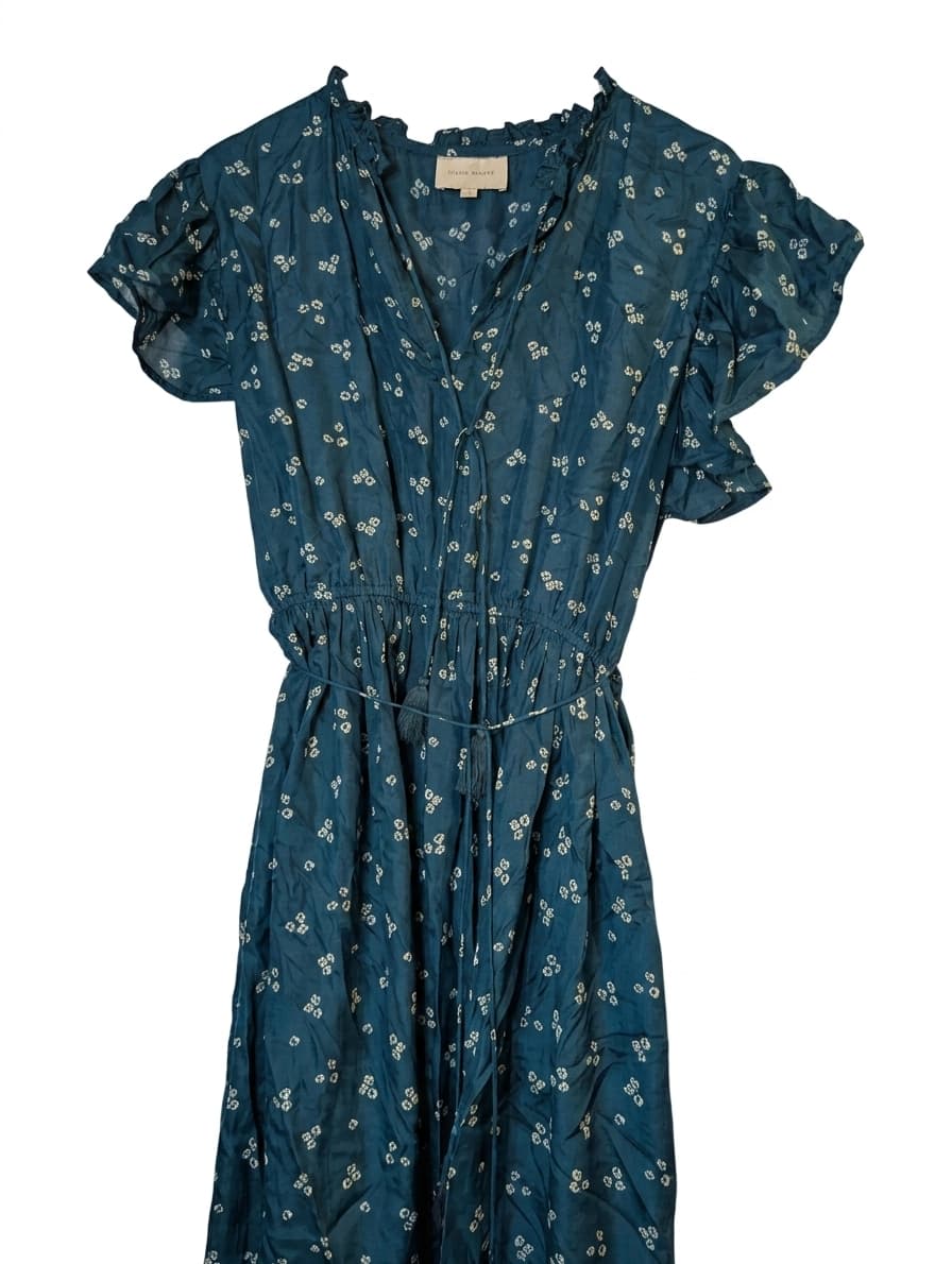 Hannah Floral Midi Dress Teal Ruffle Sleeve Size 1 — photo 1 of 4