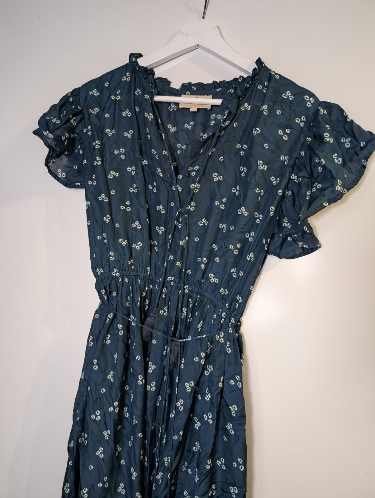 Hannah Floral Midi Dress Teal Ruffle Sleeve Size 1 — photo 2 of 4