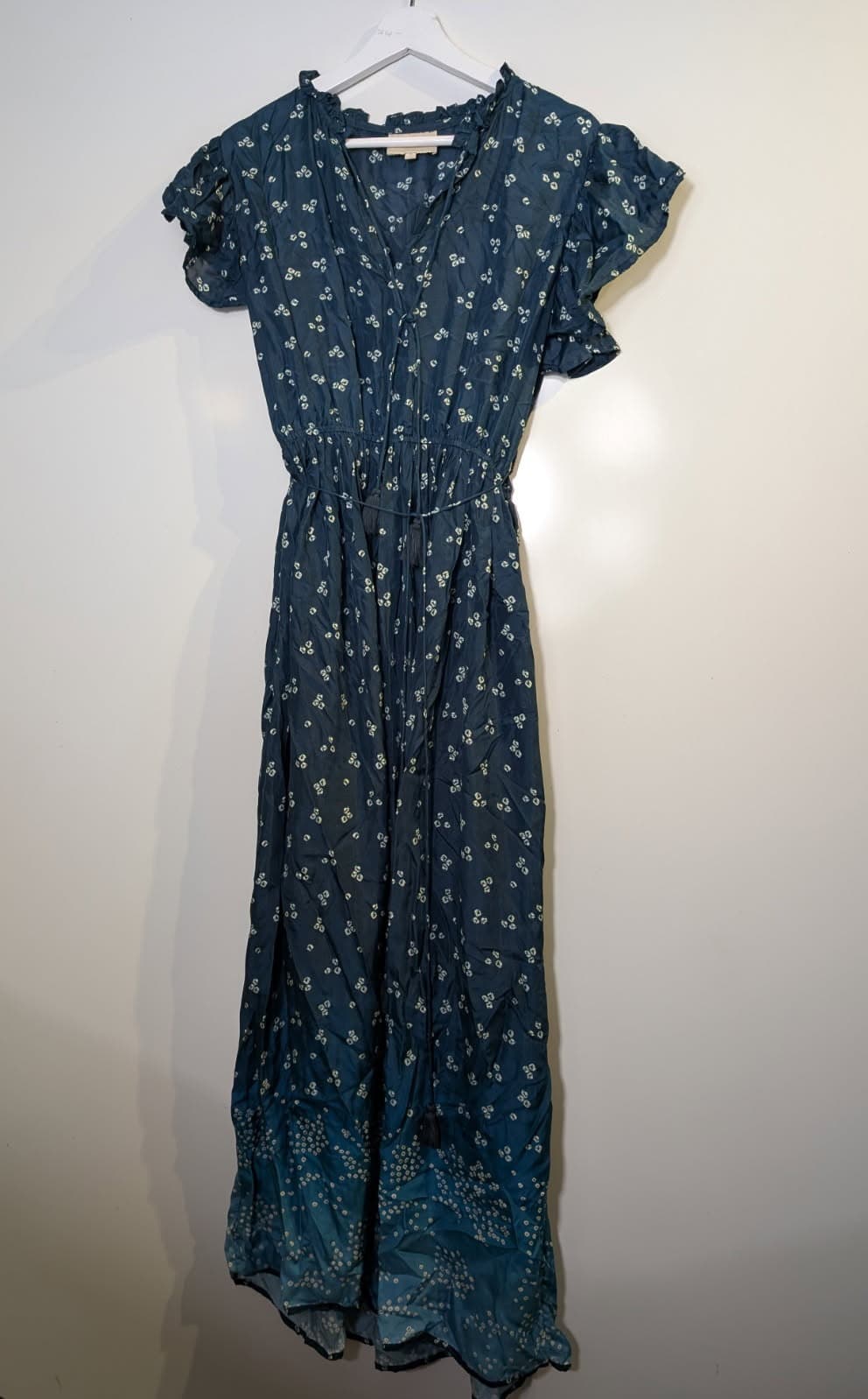 Hannah Floral Midi Dress Teal Ruffle Sleeve Size 1 — photo 4 of 4