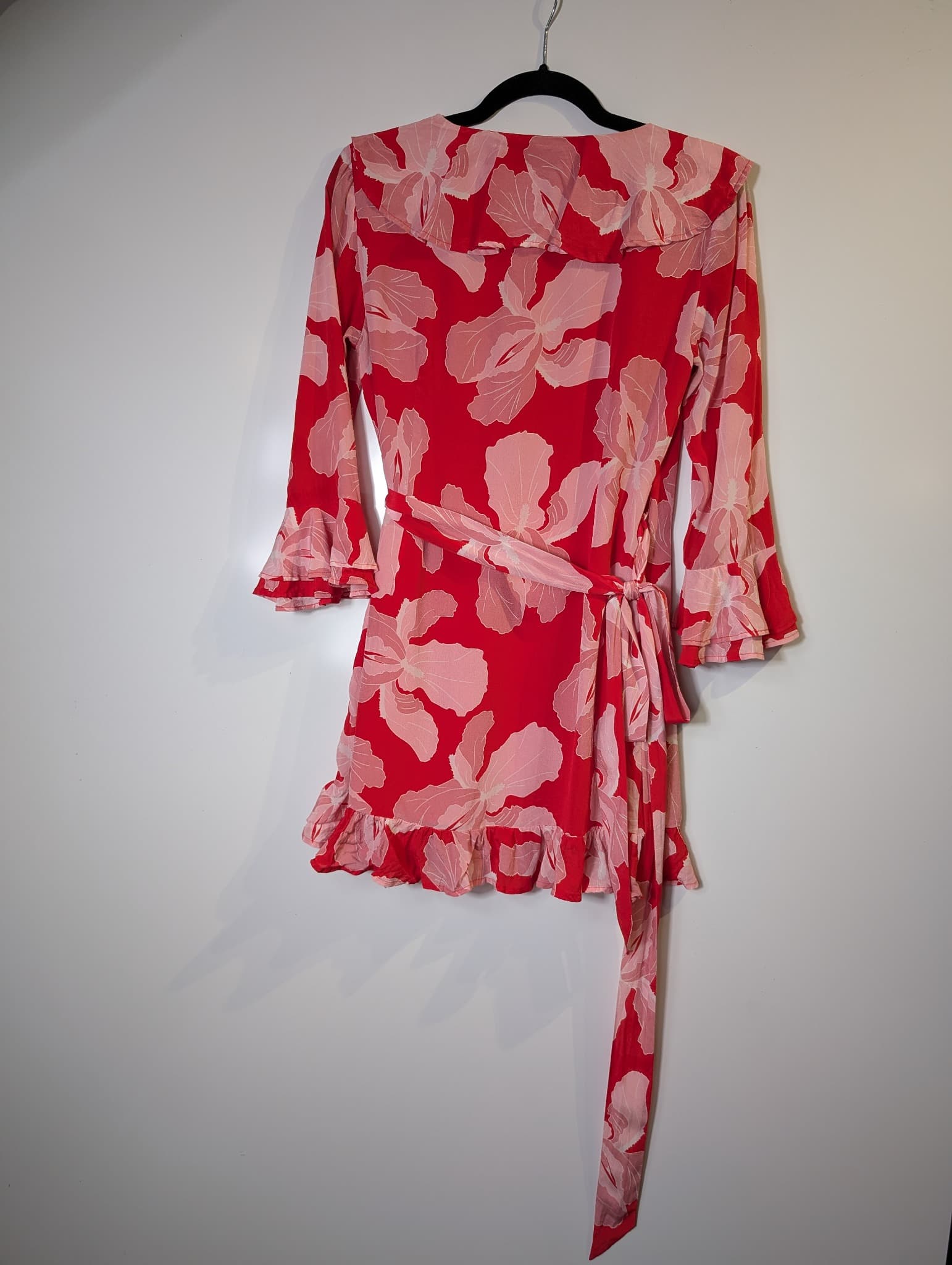 HANSEN&GRETEL Floral Ruffle Wrap Dress Red Pink Size S — photo 5 of 8