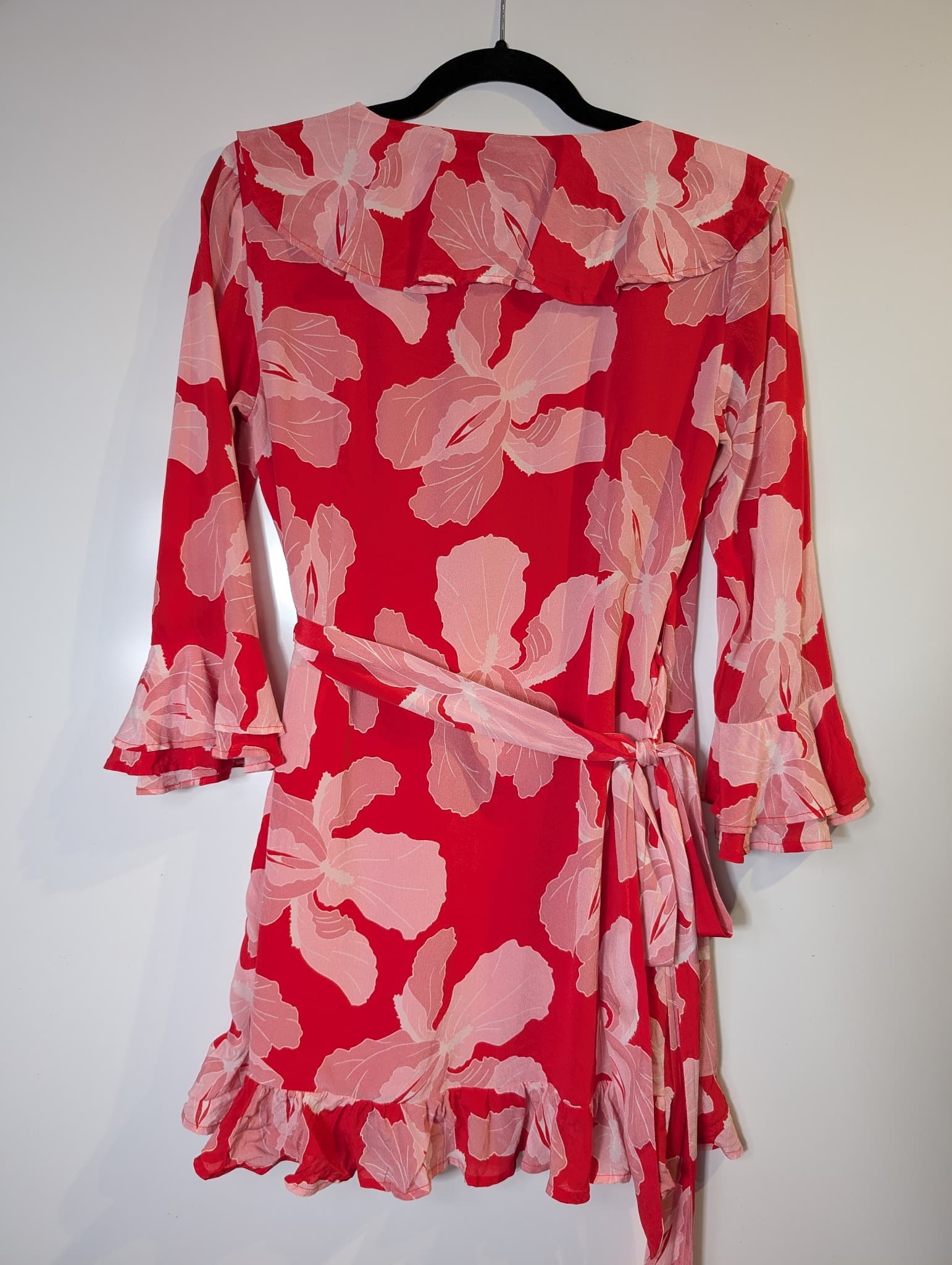 HANSEN&GRETEL Floral Ruffle Wrap Dress Red Pink Size S — photo 6 of 8