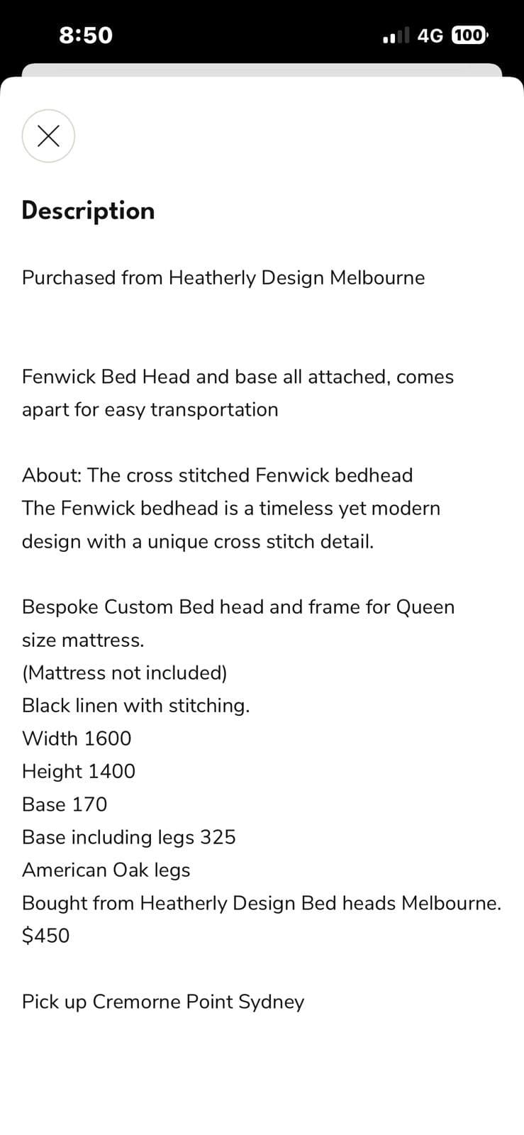 Heatherly Design Fenwick Queen Bed Head and Base Black Linen — photo 7 of 8