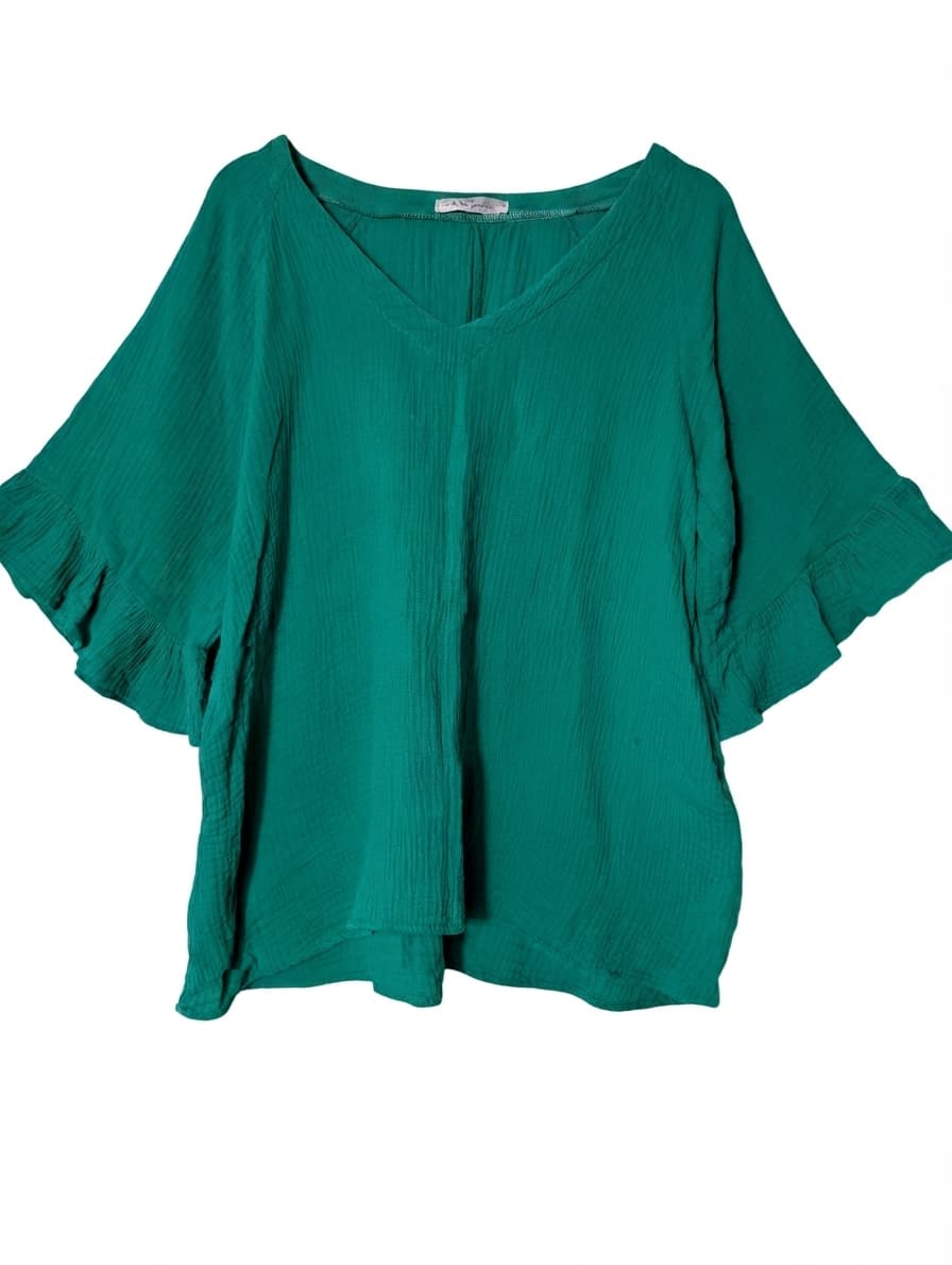 Hourglass Apparel Gauze V-Neck Ruffle Sleeve Top Green Size 12 — photo 1 of 7