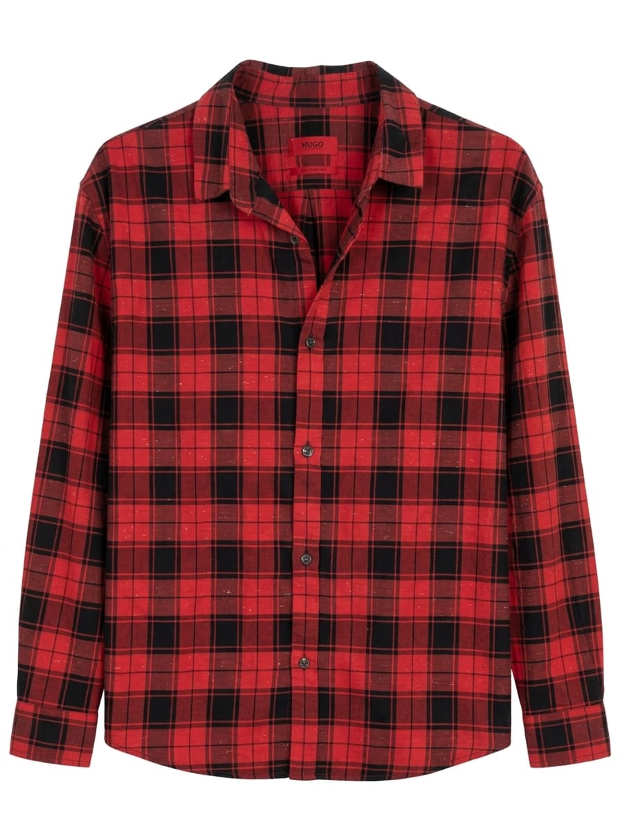 HUGO Boss Red and Black Plaid Button-Down Shirt - Men's Size M — photo 1 of 8