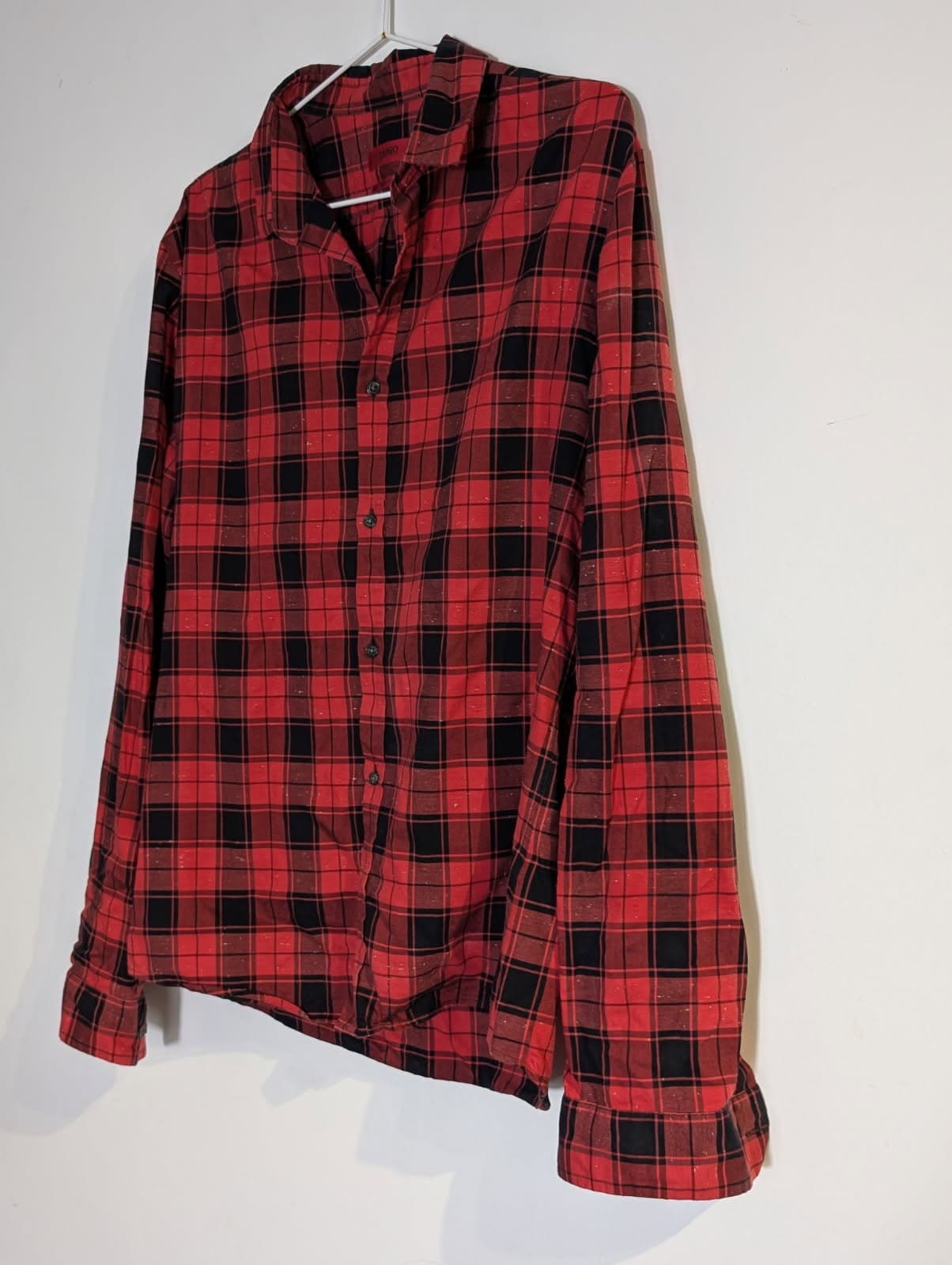 HUGO Boss Red and Black Plaid Button-Down Shirt - Men's Size M — photo 2 of 8