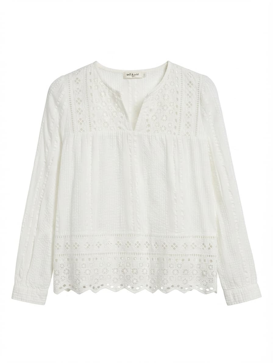 Indi & Cold Eyelet Lace Long Sleeve Blouse White XS — photo 1 of 8