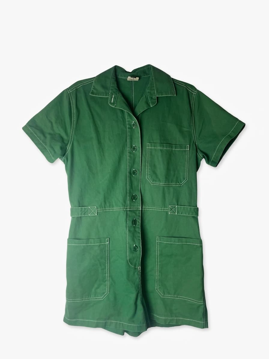 Insight Green Cotton Collared Romper Jumpsuit — photo 1 of 7