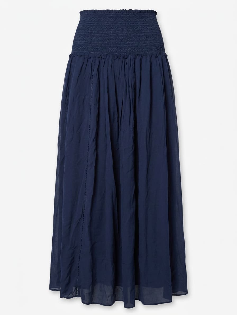 Isabel Marant Silk Maxi Skirt - Navy Blue Smocked Waist — photo 1 of 7