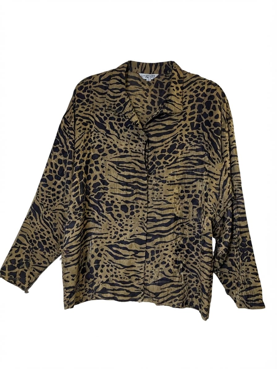 J M T Animal Print Button-Down Blouse Brown Size 34 — photo 1 of 11