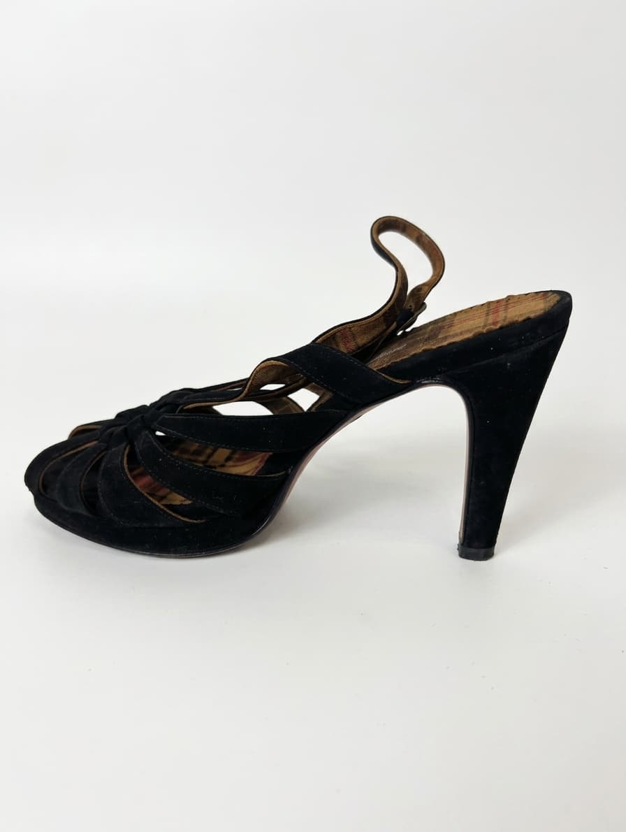 Jacqueline Schnabel Black Suede Strappy Heels - Size 38 — photo 1 of 7