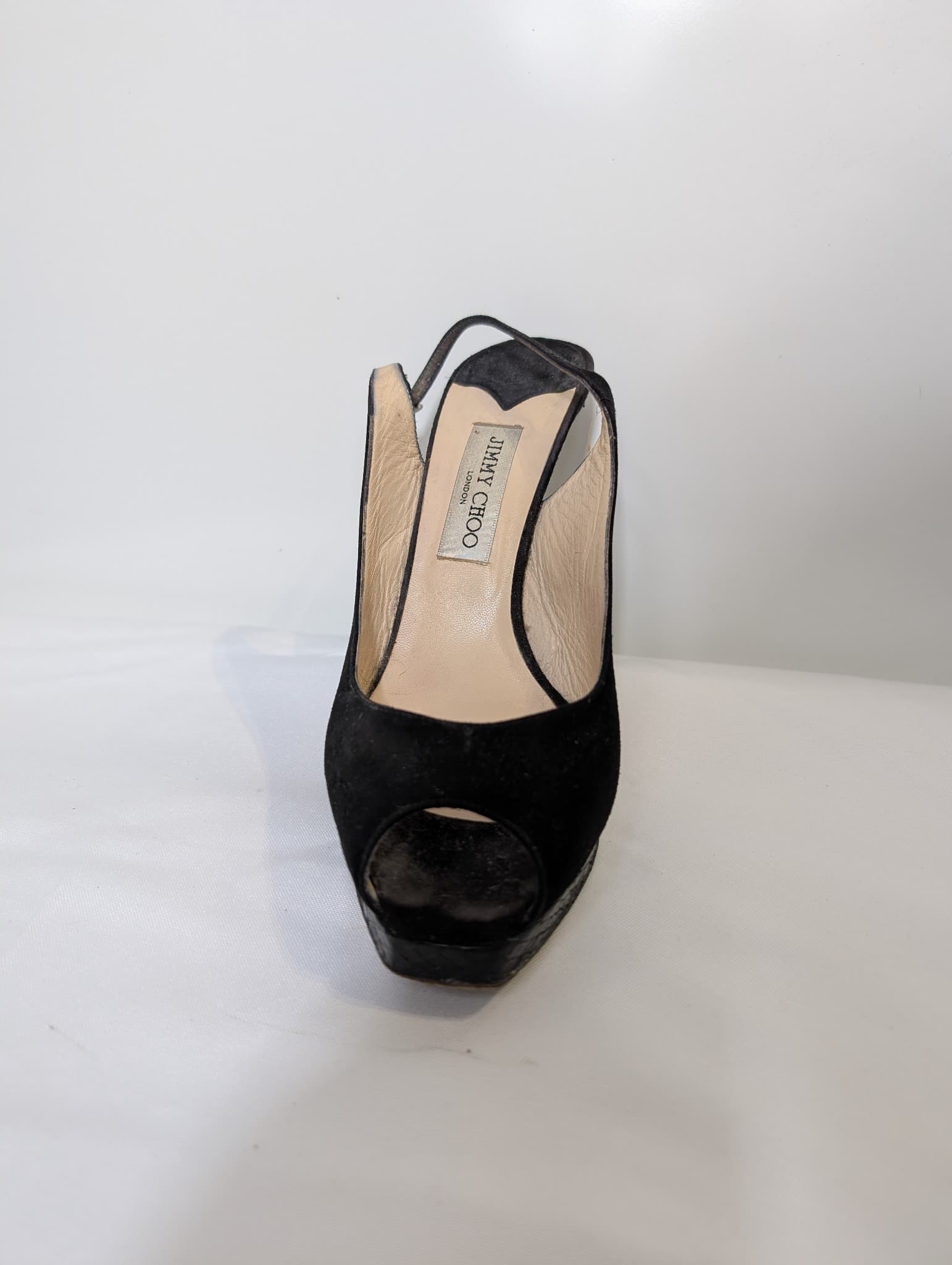 Jimmy Choo Suede Peep Toe Slingback Platform Heels Black Size 41 — photo 4 of 7