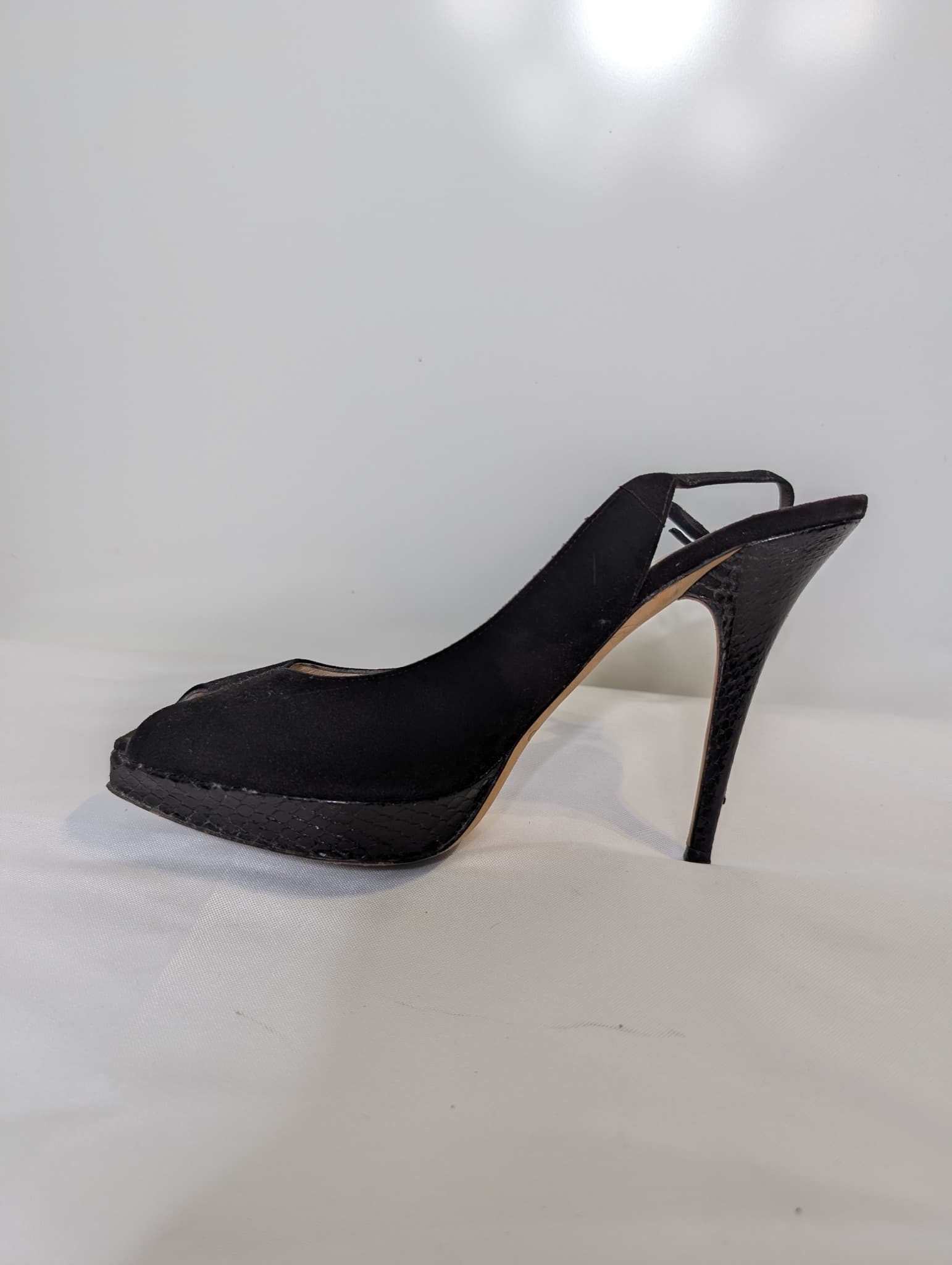 Jimmy Choo Suede Peep Toe Slingback Platform Heels Black Size 41 — photo 5 of 7