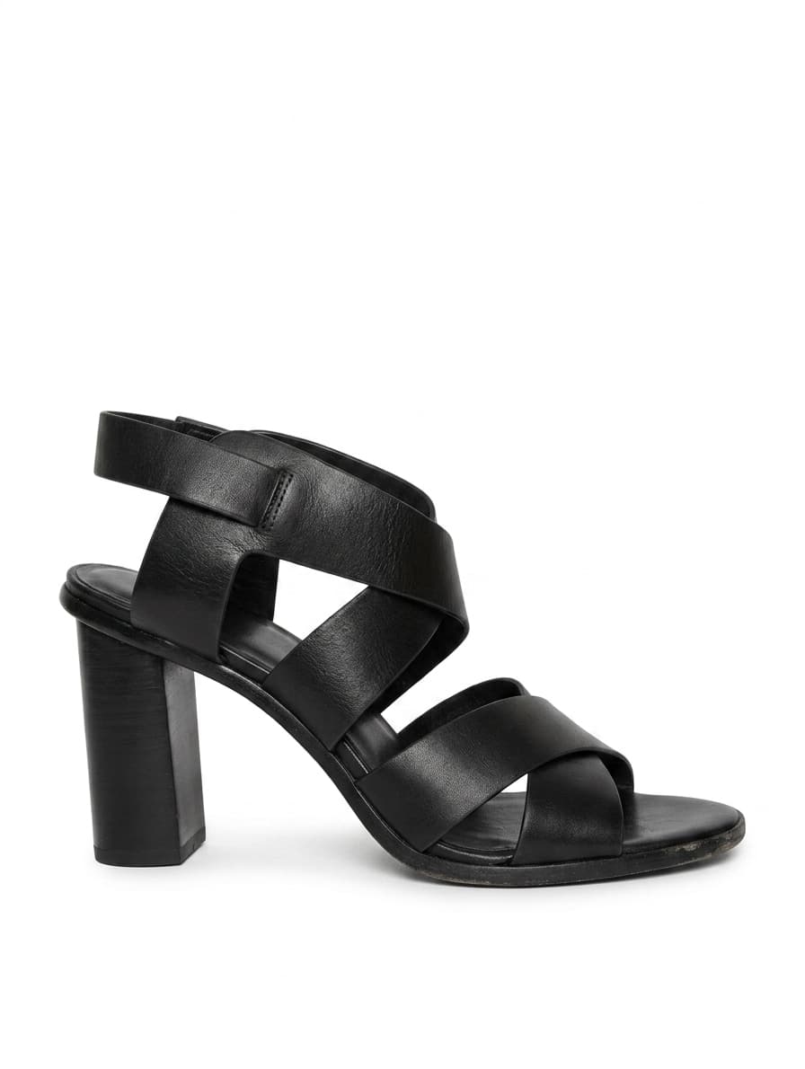 Joie Black Leather Crisscross Block Heel Sandals Size 37.5 — photo 1 of 6