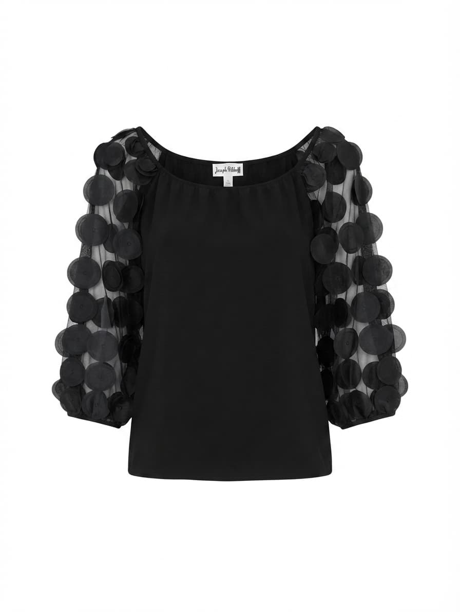 Joseph Ribkoff Black Blouse with Mesh Circle Applique Sleeves Size 14 — photo 1 of 7