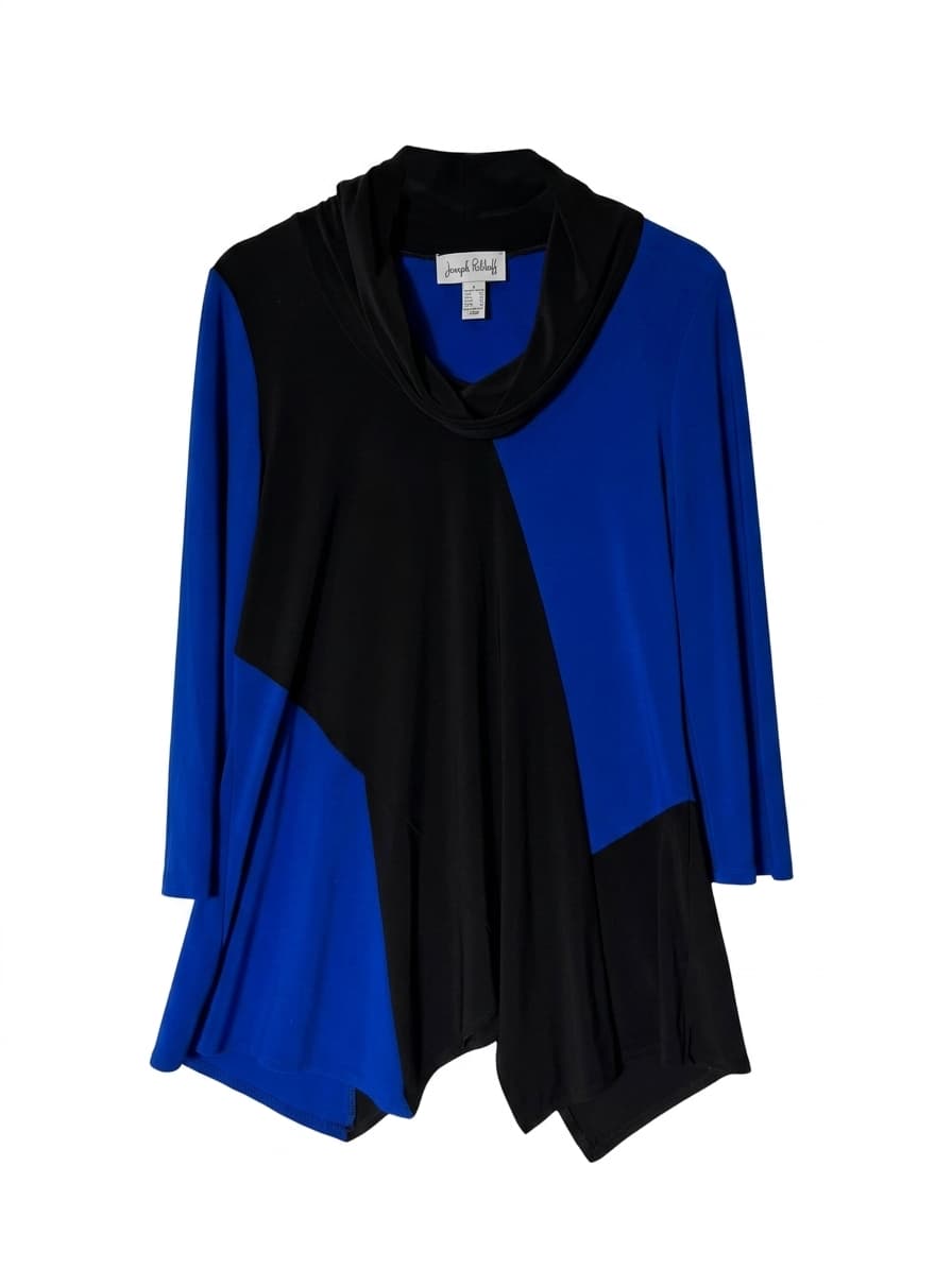 Joseph Ribkoff Color Block Cowl Neck Tunic Blue and Black US 10 — photo 1 of 5