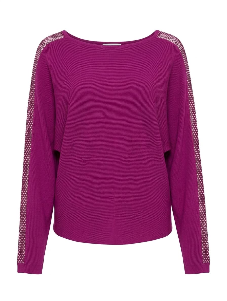 Joseph Ribkoff Magenta Rhinestone Mesh Sleeve Knit Sweater — photo 1 of 6