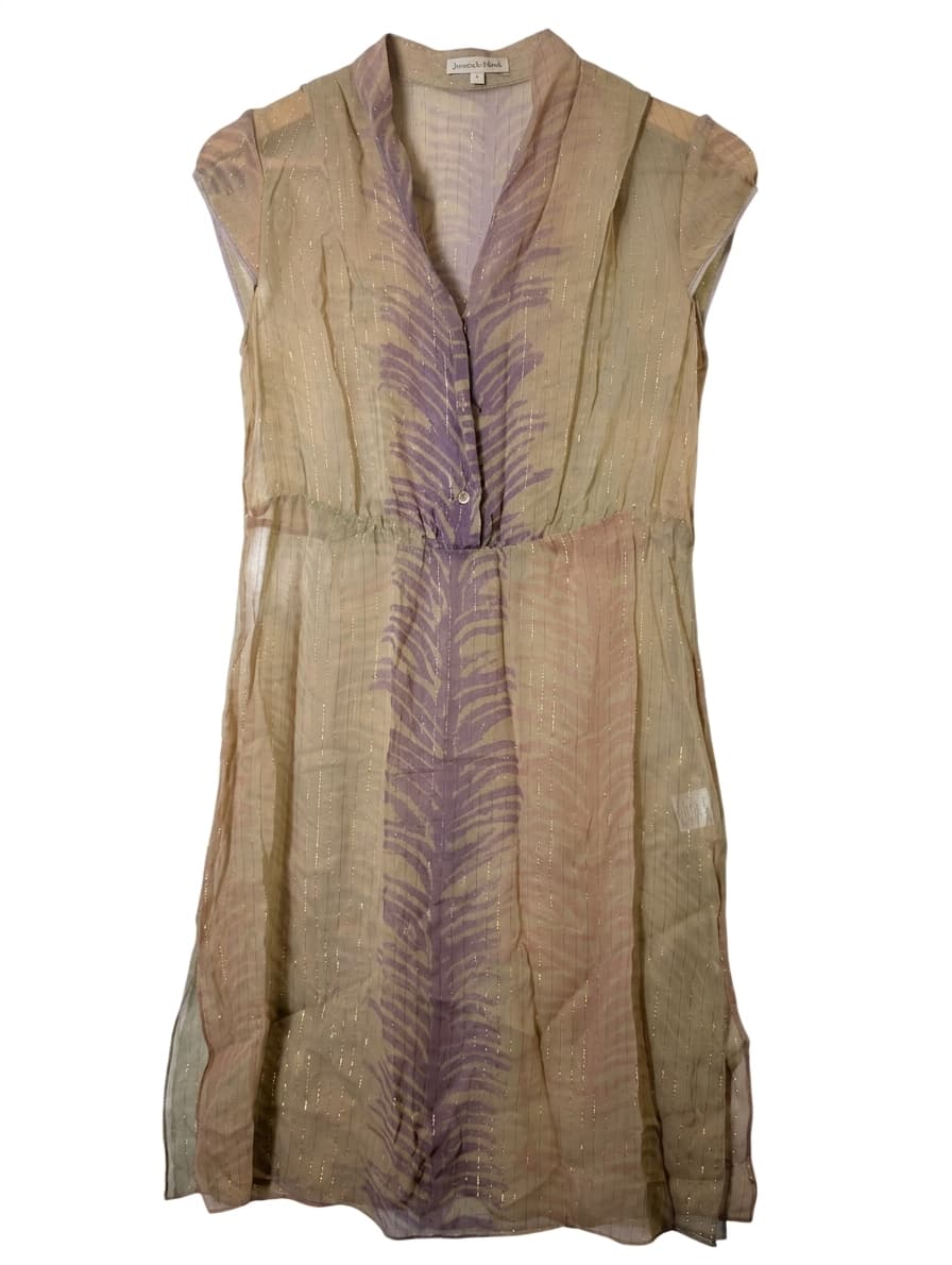 Jovovich-Hawk Silk Tunic Dress - Gold Metallic Feather Print Size 4 — photo 1 of 6