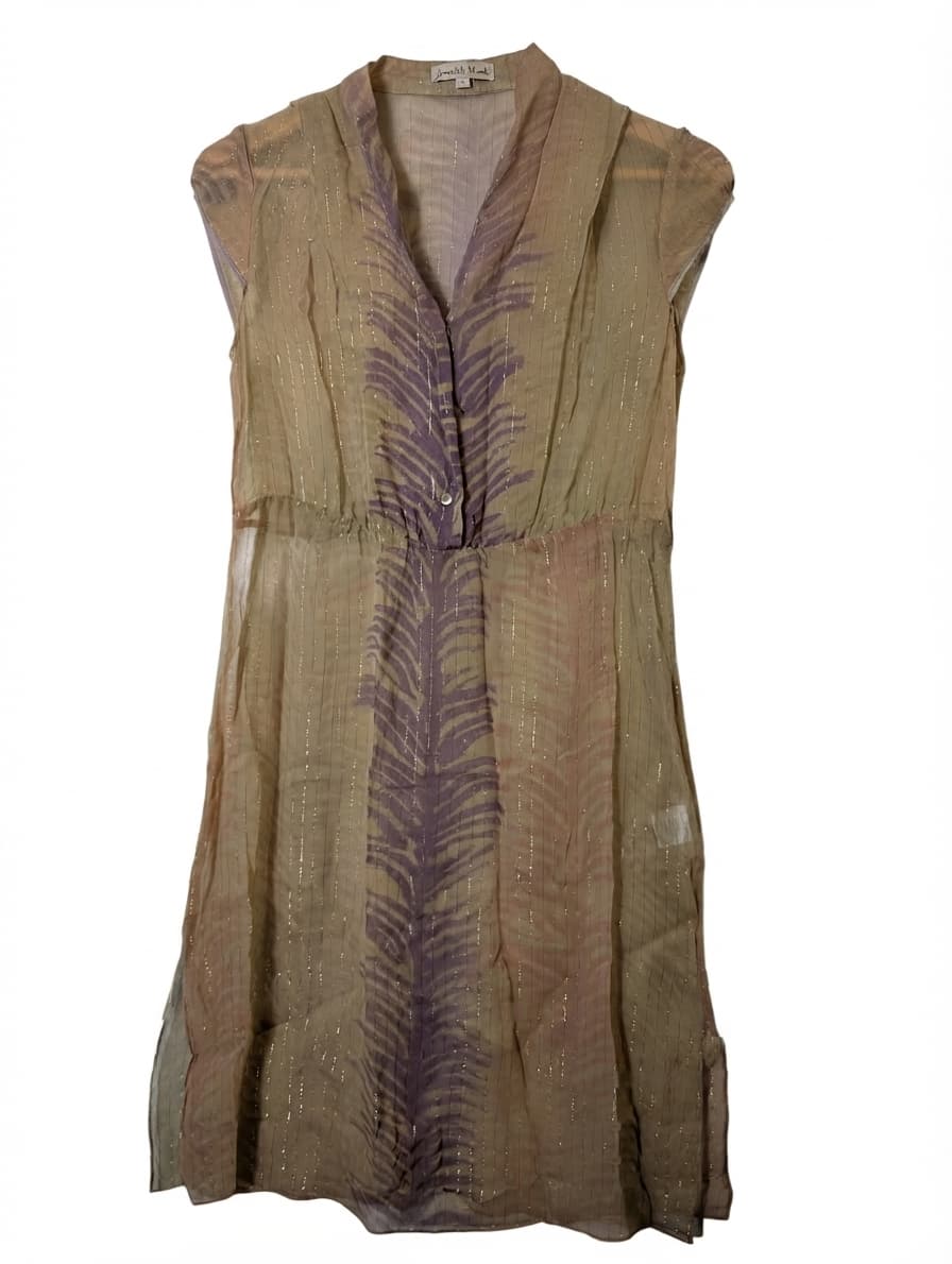 Jovovich-Hawk Silk Tunic Dress Purple Feather Print Size 4 — photo 1 of 6