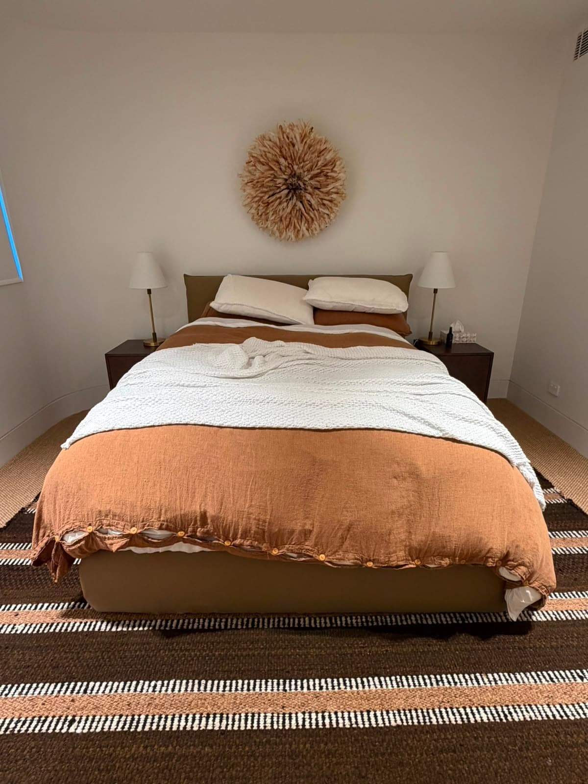 King Living Jasper Queen Bed Frame Beige Upholstered Removable Cover BRAND NEW — photo 1 of 3