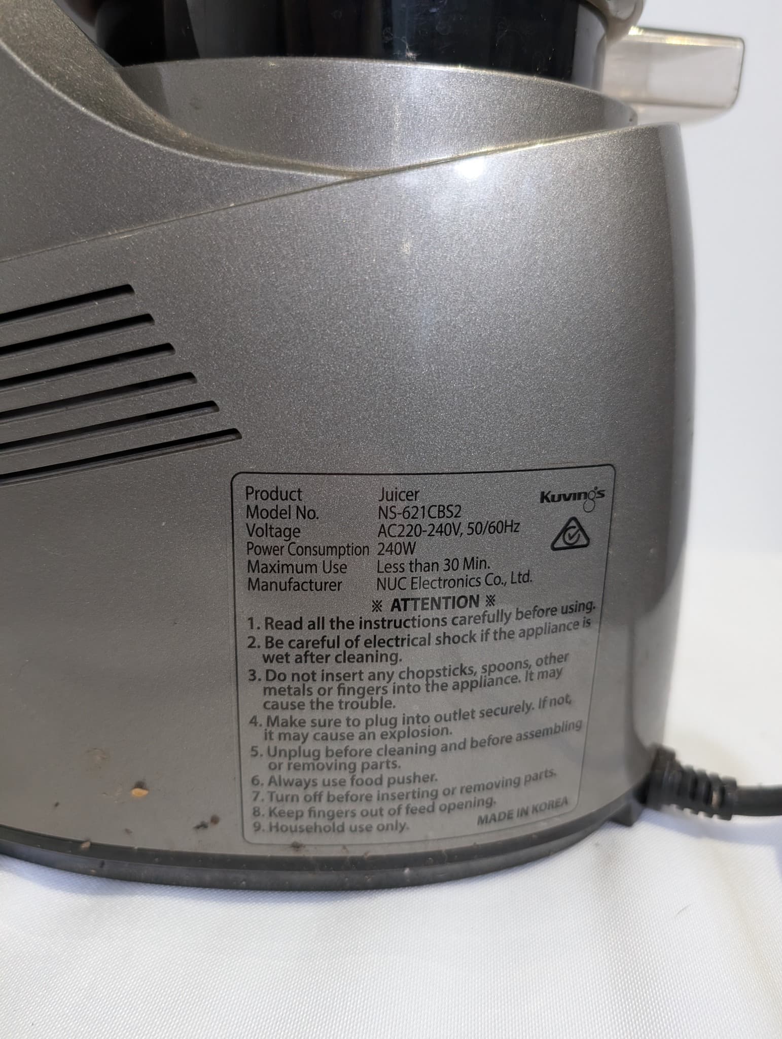 Kuvings Whole Slow Juicer B6000 Silver Cold Press — photo 6 of 6