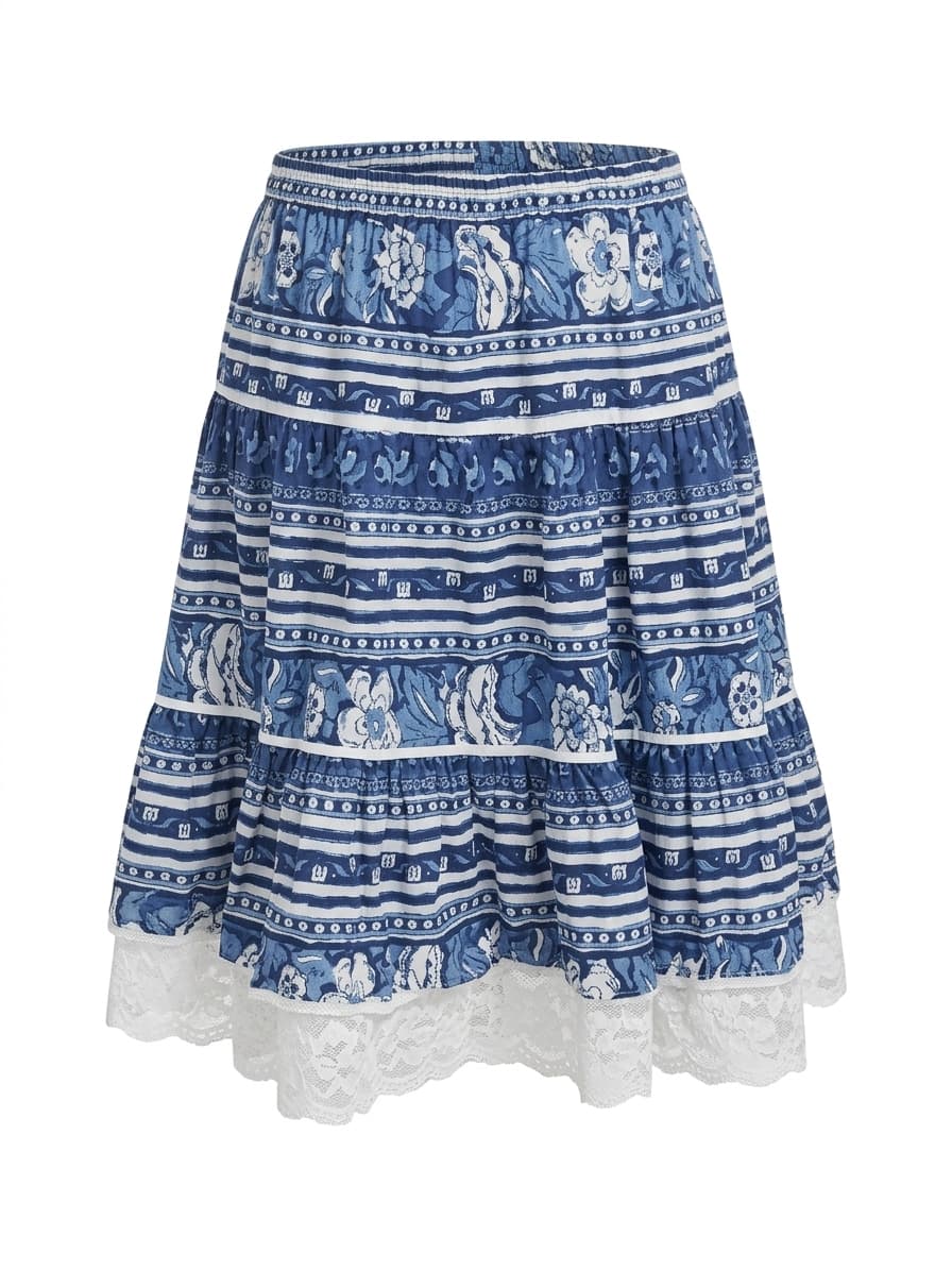 L and J Creation Provence Blue Floral Tiered Skirt — photo 1 of 7