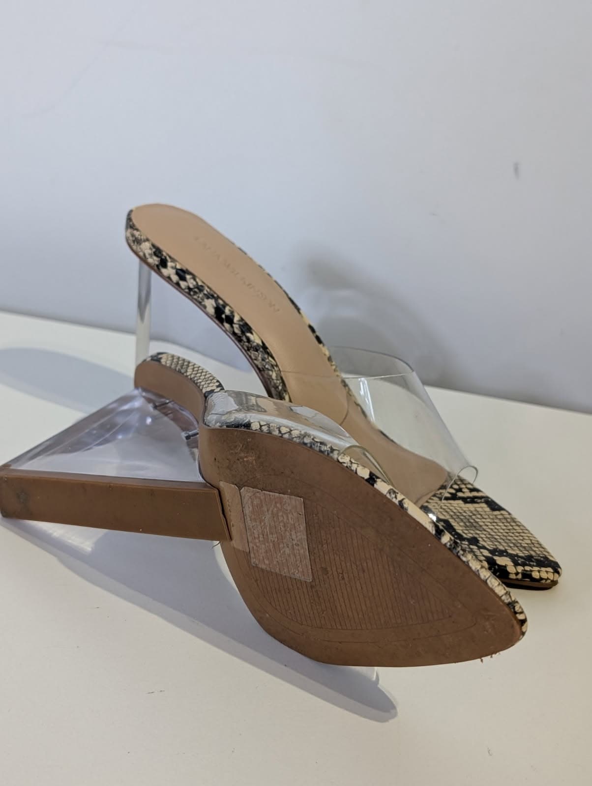Lana Wilkinson Snakeskin Print Clear Strap Mules — photo 4 of 6