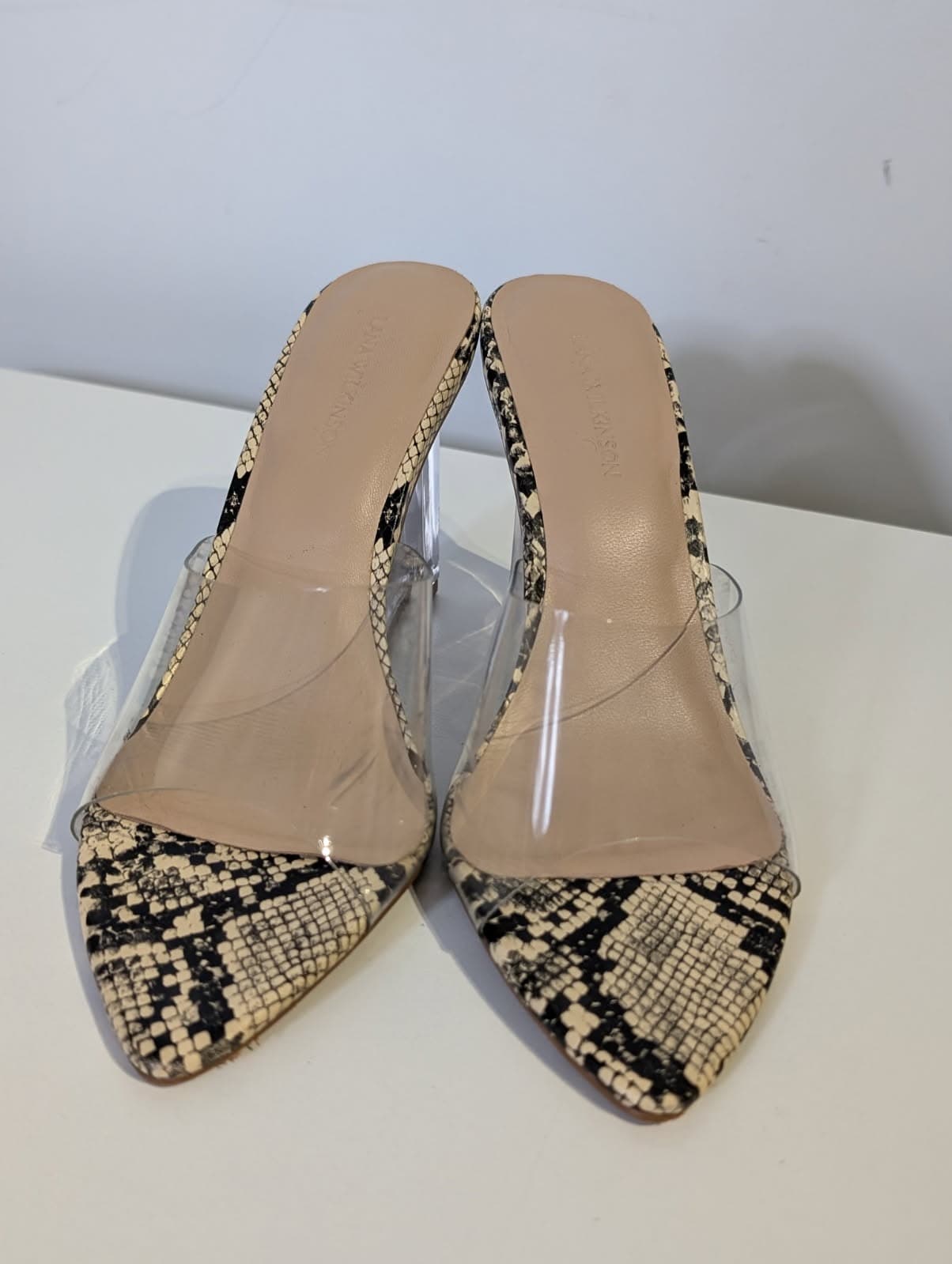 Lana Wilkinson Snakeskin Print Clear Strap Mules — photo 5 of 6