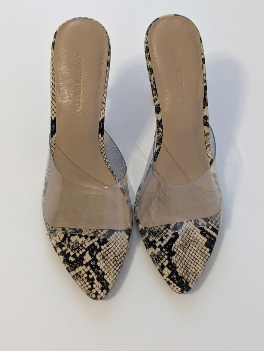Lana Wilkinson Snakeskin Print Clear Strap Mules — photo 2 of 6