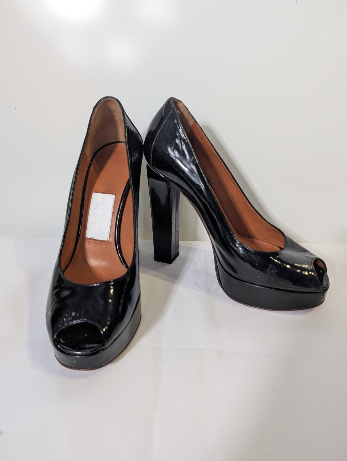 Lanvin Black Patent Leather Peep Toe Platform Pumps — photo 3 of 8