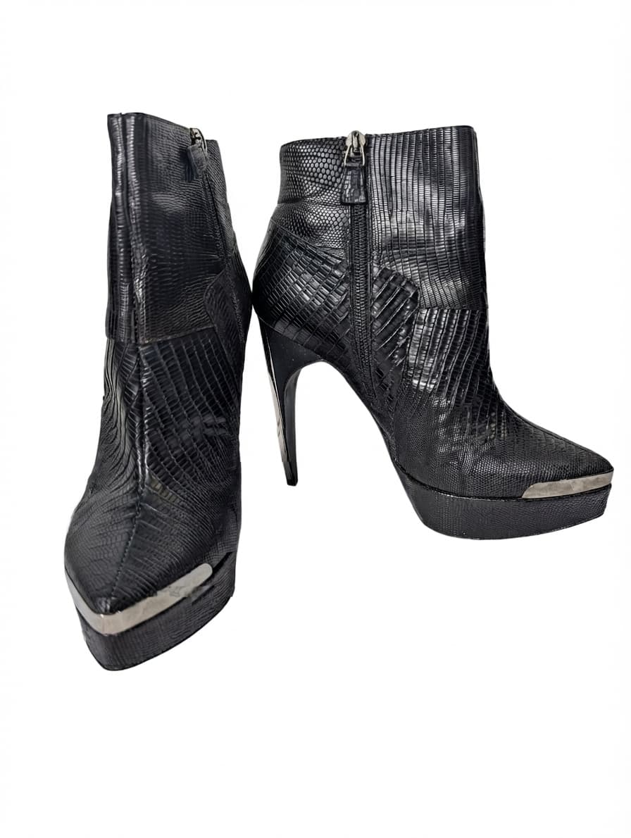 Lanvin Lizard-Embossed Leather Metal-Toe Ankle Boots Black Size 38 — photo 1 of 9