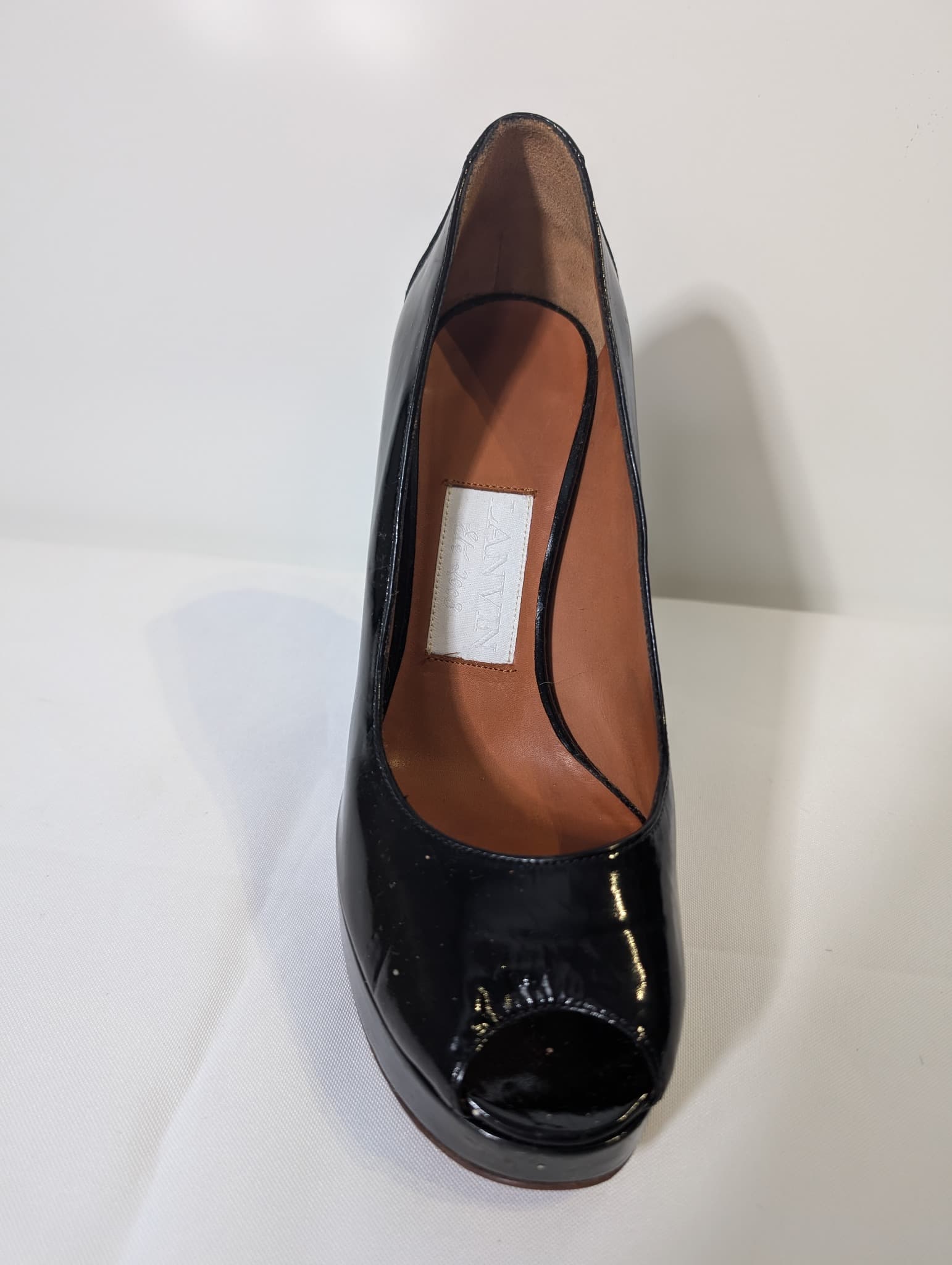 Lanvin Patent Leather Peep Toe Platform Pumps Black Size 39 — photo 2 of 9