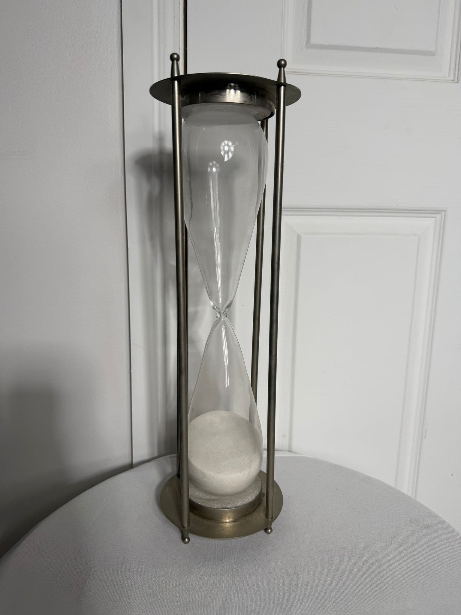 Large Decorative Hourglass - Brushed Metal Frame & White Sand 40cm — photo 2 of 7