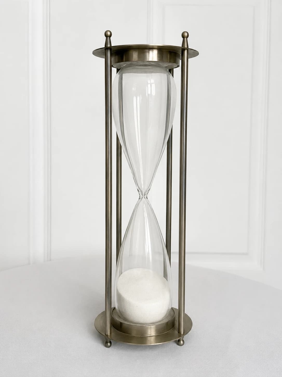 Large Decorative Hourglass - Brushed Metal Frame & White Sand 40cm — photo 1 of 7